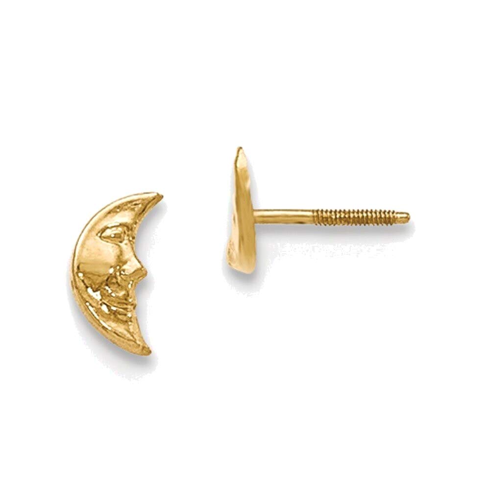 14K Yellow Gold Moon with Face Post Earrings - Dainty & Elegant Jewelry for Women, Perfect for Everyday Wear, Gifts & Special Occasions