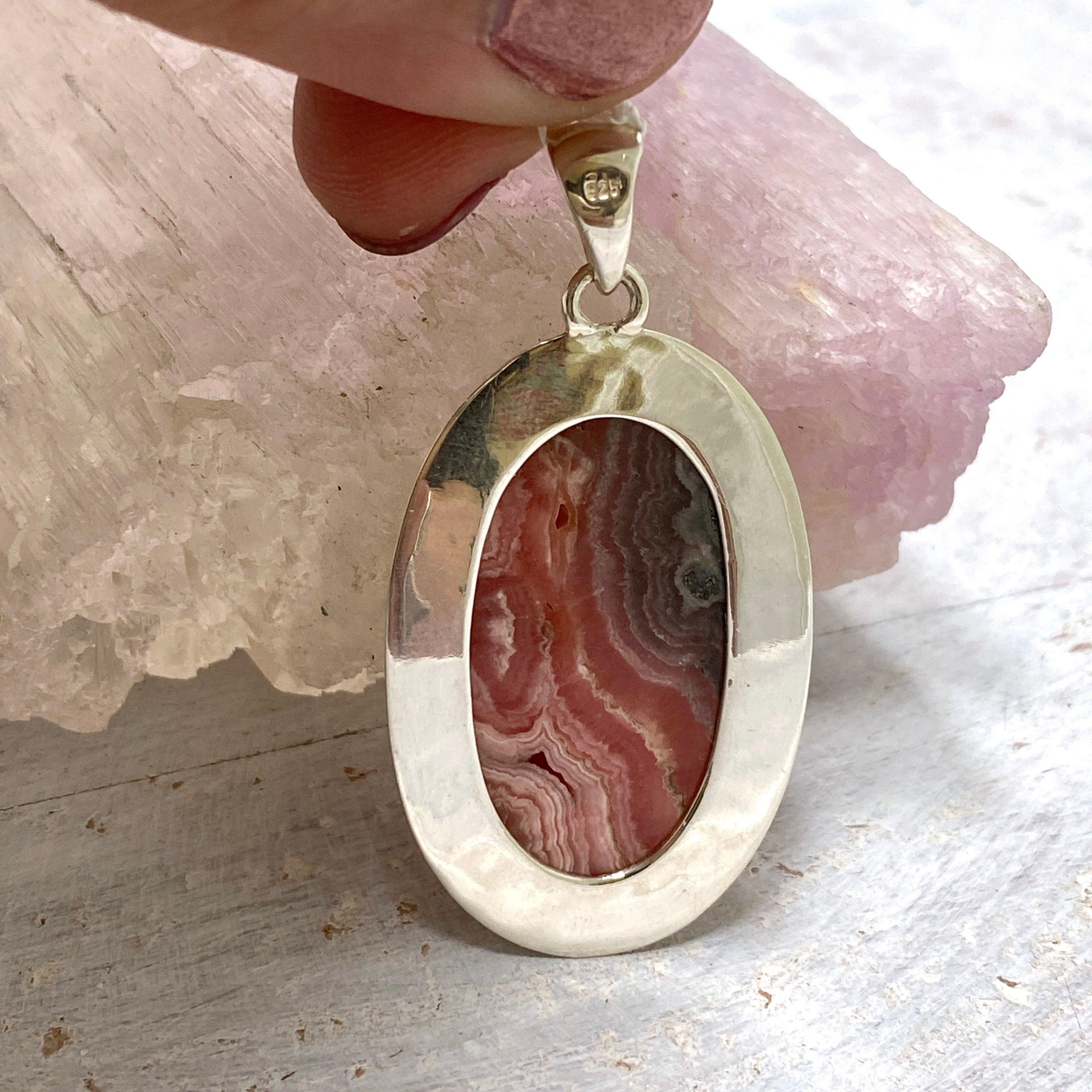 Rhodochrosite Oval Pendant Necklace KPGJ3237 - Elegant Gemstone Jewelry for Women, Perfect for Gifts & Special Occasions
