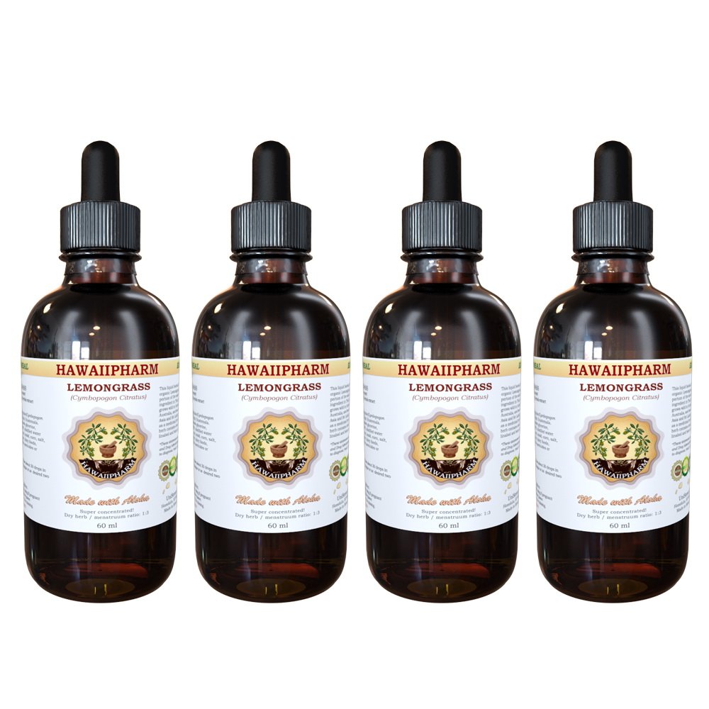 Organic Lemongrass Liquid Extract (Cymbopogon Citratus) - 4x4 oz Herbal Tincture Supplement | Natural Stress Relief & Digestive Support | Perfect for Tea, Smoothies & Aromatherapy