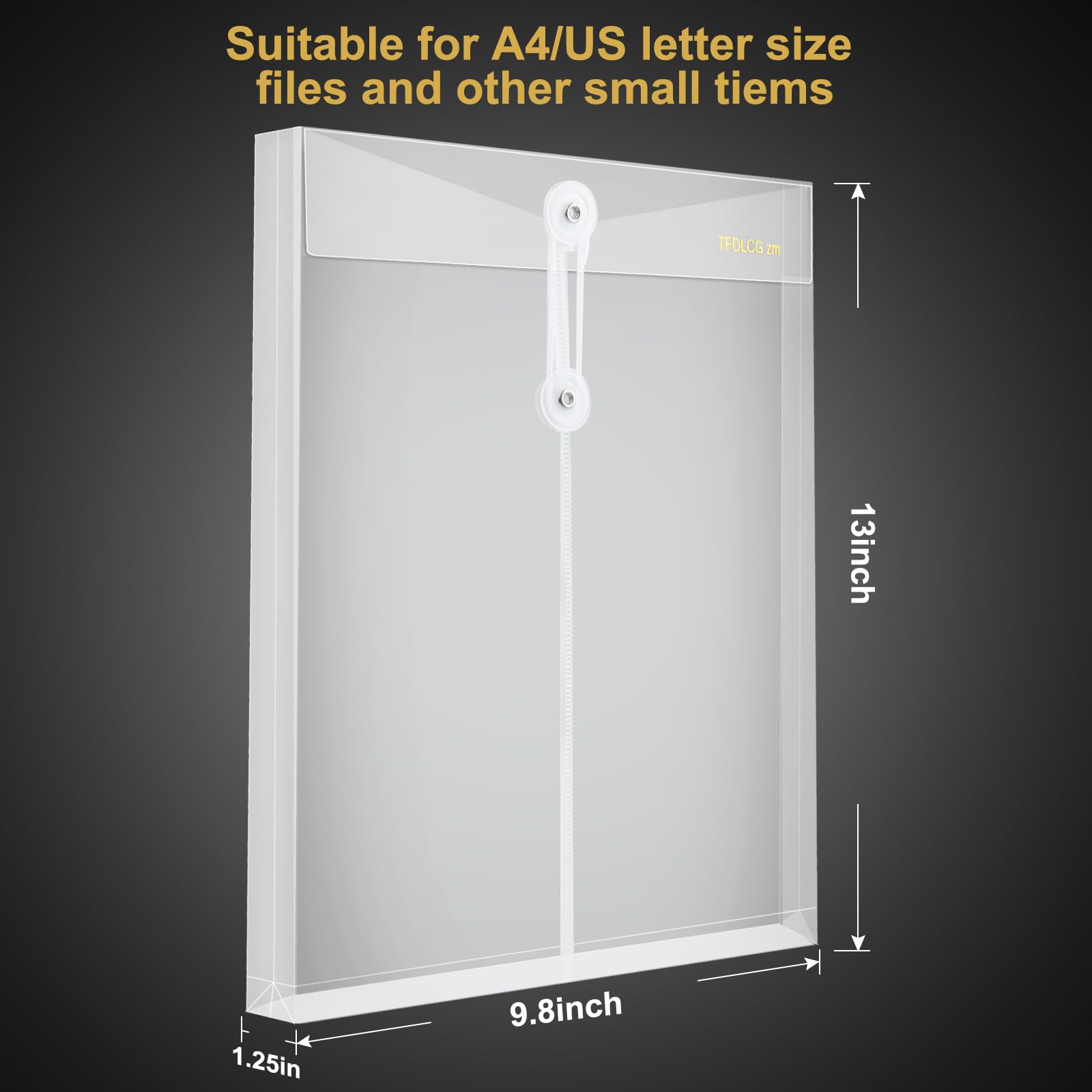 6 Pack Clear Plastic Envelopes with String Tie Closure - A4 Letter Size Reusable File Folders (1-1/4