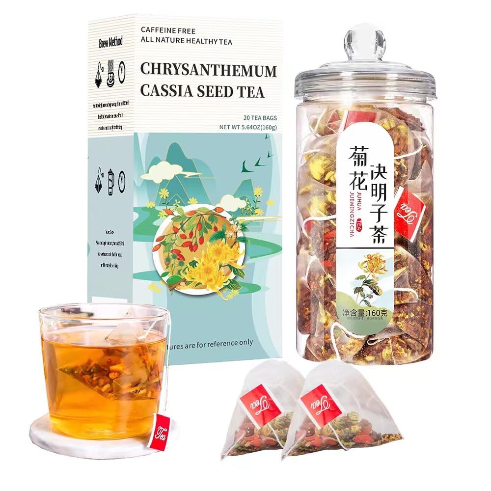 Organic Chrysanthemum Cassia Seed Tea Bags - Chinese Herbal Eye & Liver Detox Tea with Burdock Root, Goji Berry, Honeysuckle & Osmanthus | Antioxidant Floral Tea for Relaxation, Eye Strain Relief & Better Sleep | Perfect for Office, Study & Nighttime Wellness
