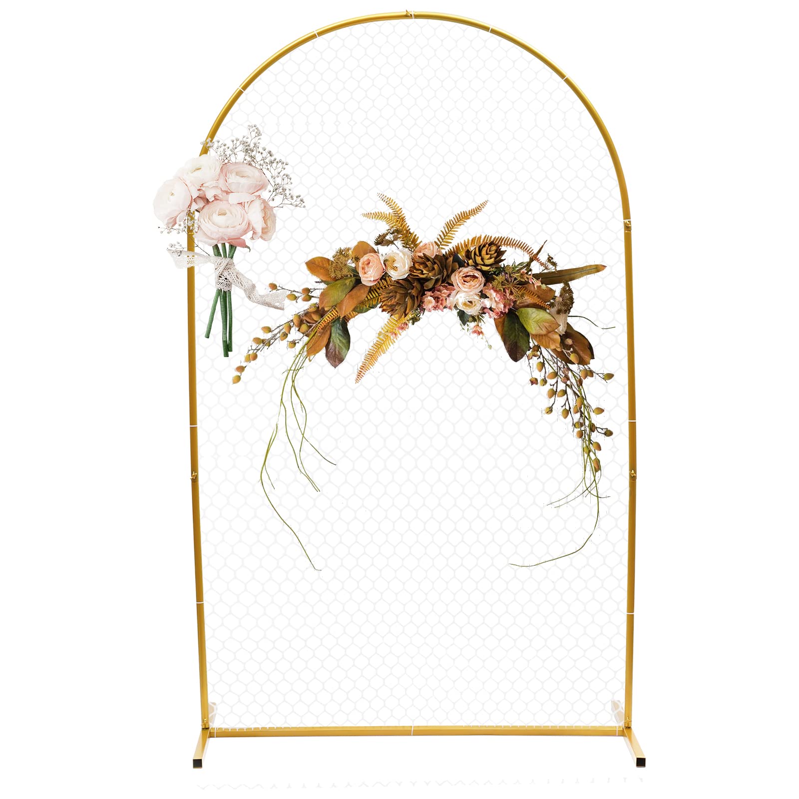 Elegant Gold Metal Wedding Arch Stand - Large Mesh Grid Backdrop Frame for Bridal Party, Garden Ceremony & Event Decor | Perfect for Outdoor Weddings, Photo Booths & Party Backgrounds