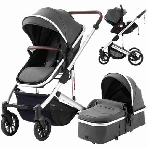 Premium 5-in-1 Baby Stroller Combo Set with Bassinet & Quick Fold - Universal for Boys & Girls (Grey) | Newborn to Toddler Travel System with Sturdy Base | Perfect for Shopping, Park Walks & Family Outings