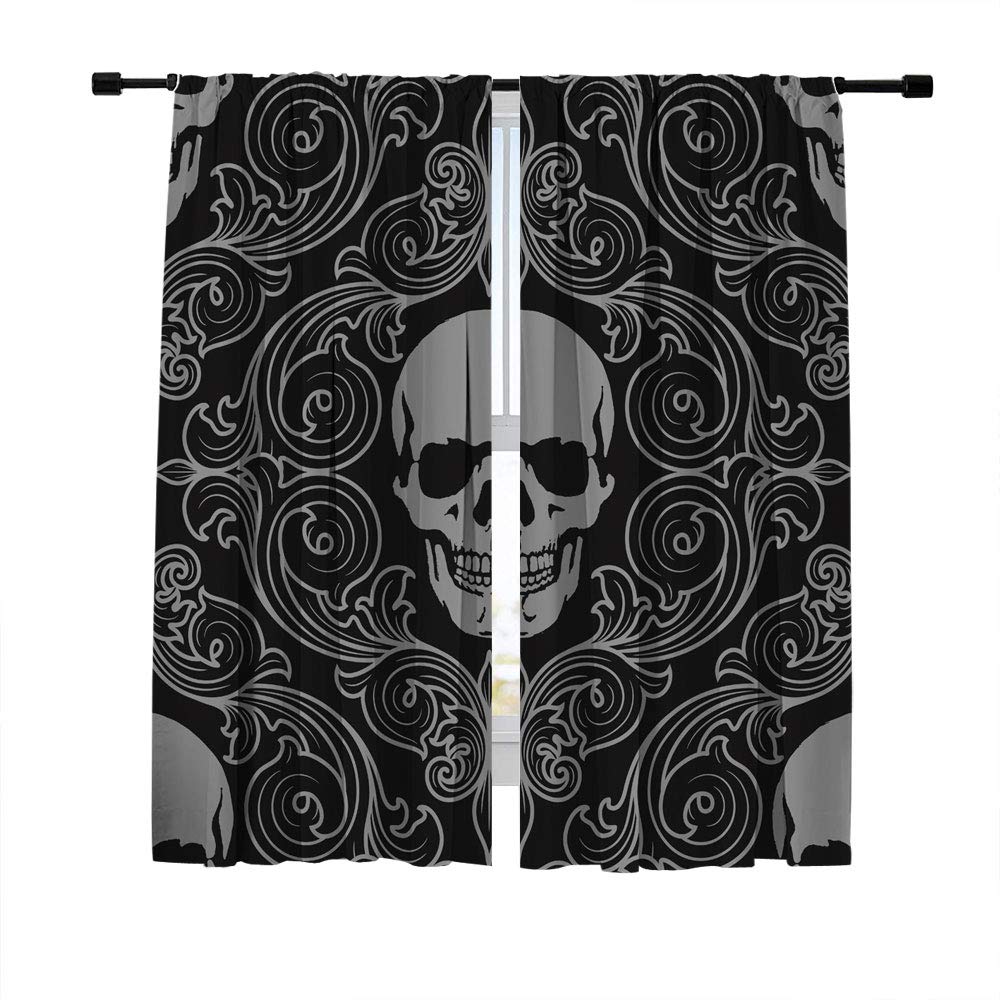 Misscc Blackout Curtains - Thermal Insulated Window Drapes for Living Room, Bedroom & Kitchen | Vintage Baroque Style Skull Print | 2 Panels Set | Perfect for Home Decor, Office & Cafe Window Treatments