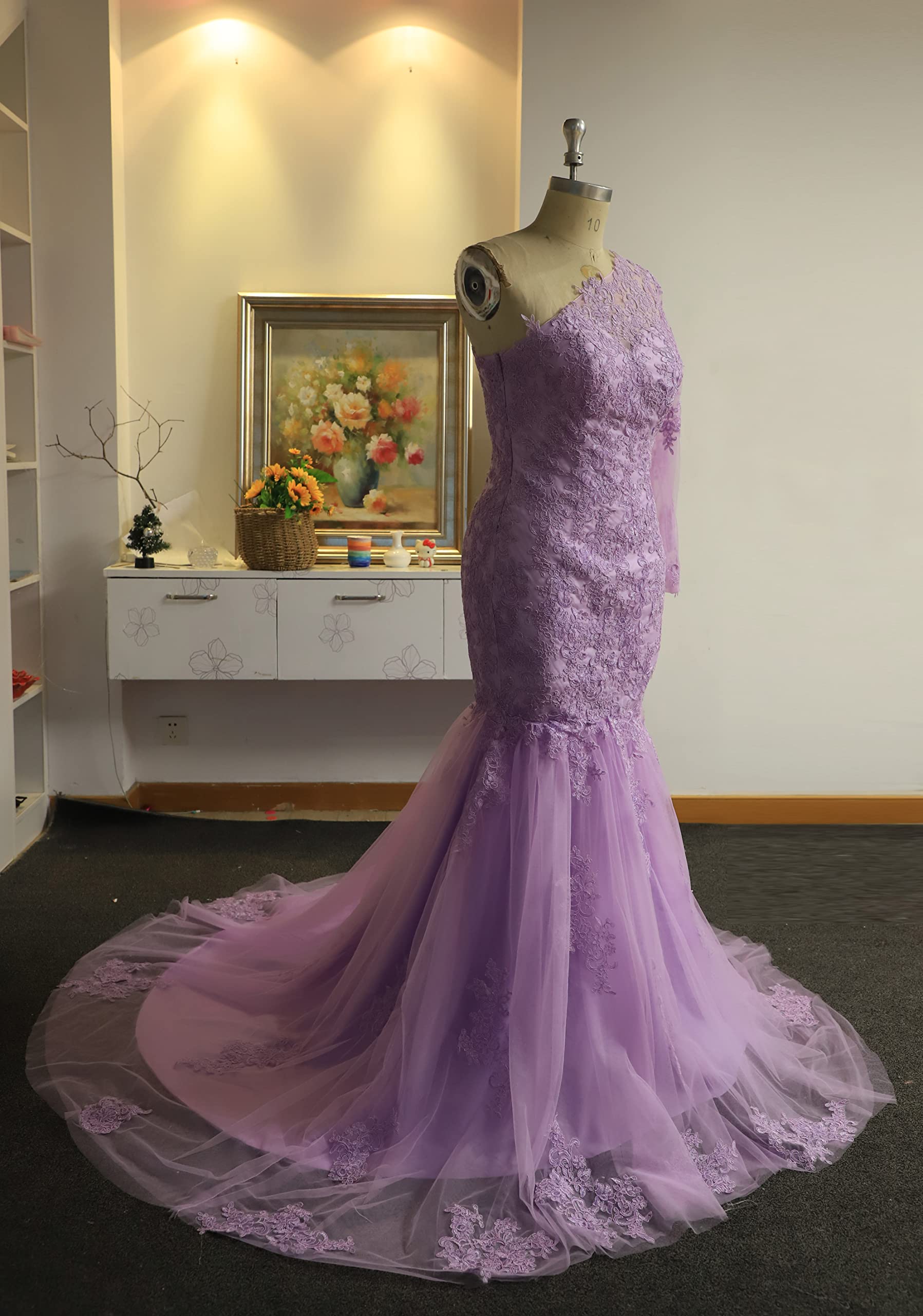 Elegant Purple Lace One Shoulder Mermaid Wedding Dress for Women - Perfect for Prom, Evening Gala & Formal Occasions