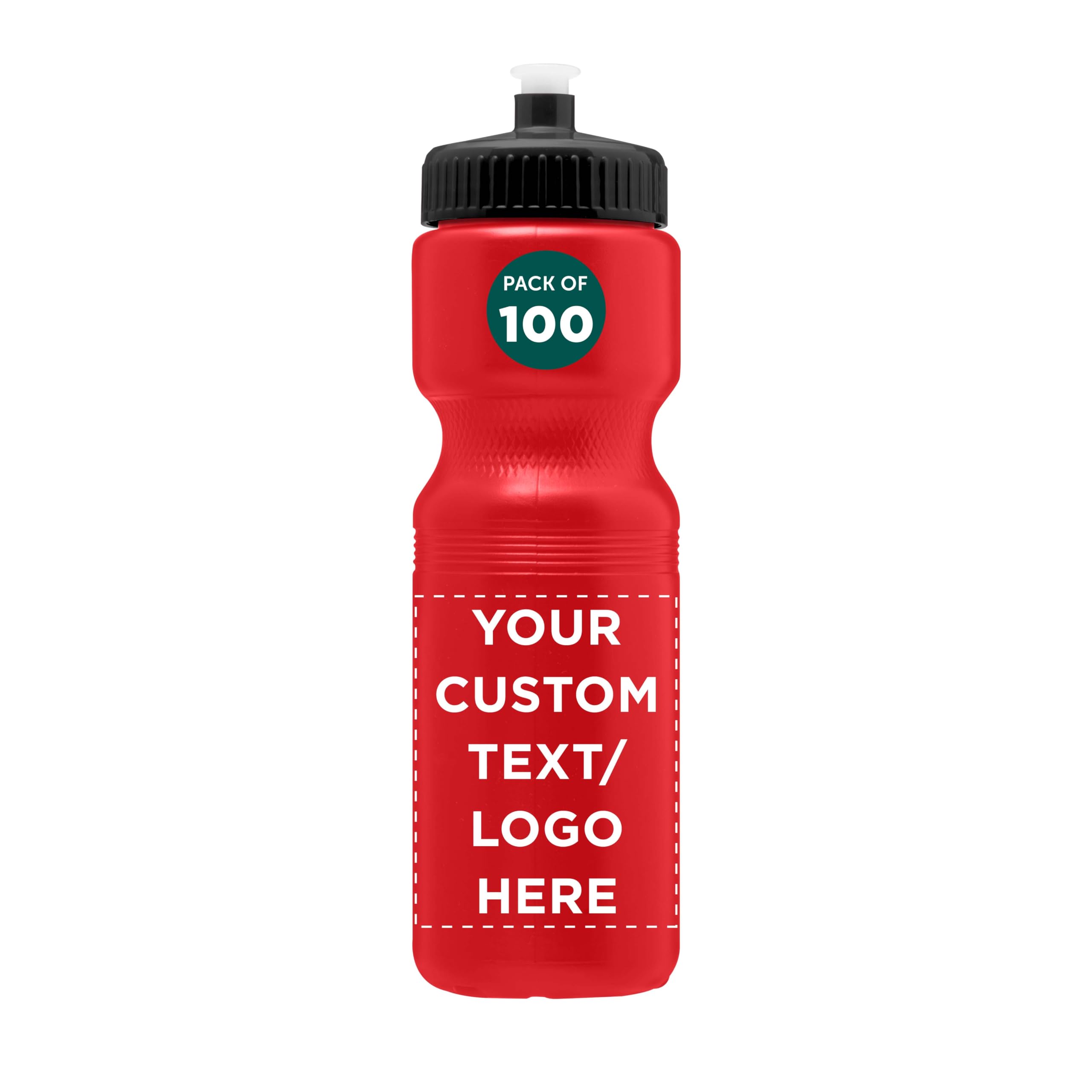28 oz Custom Push Cap Plastic Water Bottles Bulk Pack of 100 - Personalized Reusable Water Bottles for Gym, Hiking, Camping & Outdoor Sports - Ideal for Team Events, Corporate Gifts & Promotional Giveaways - Red