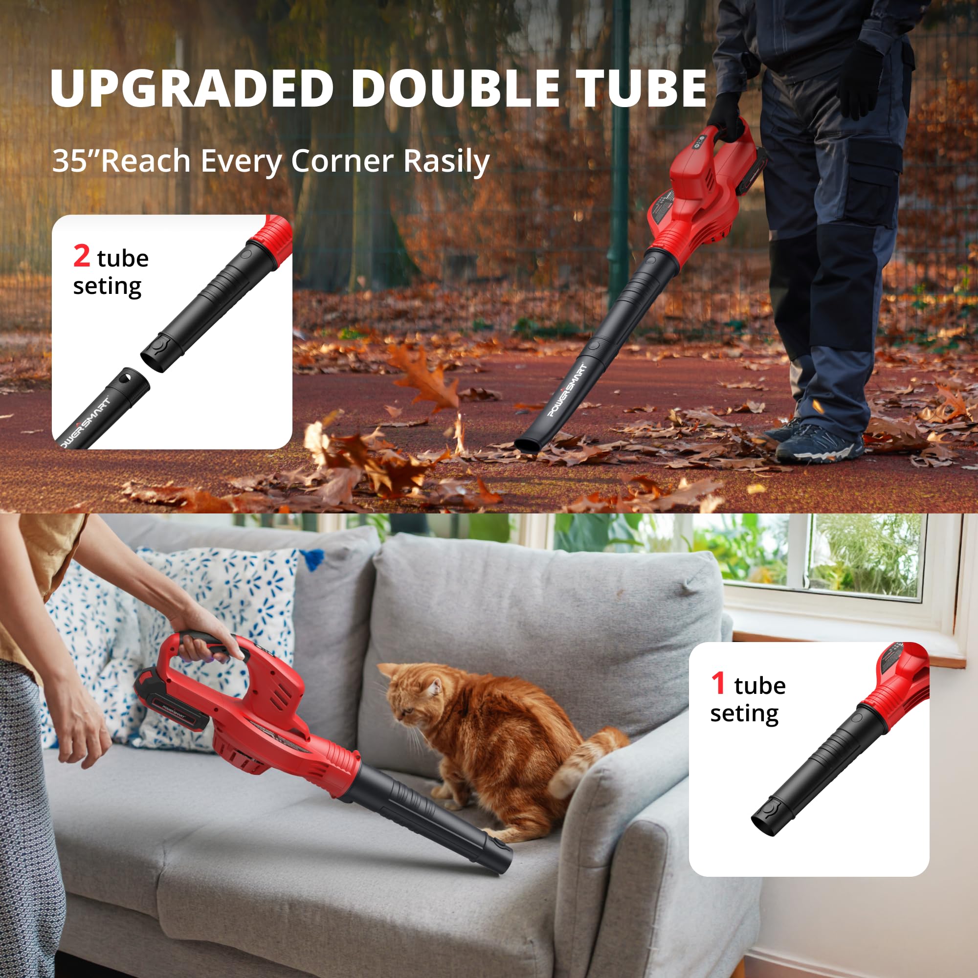 PowerSmart 20V Cordless Leaf Blower with 2.0Ah Battery & Fast Charger | Lightweight Handheld Blower for Yard, Gutter, Patio & Driveway Cleaning | 2024 Upgraded Model for Home & Garden Maintenance
