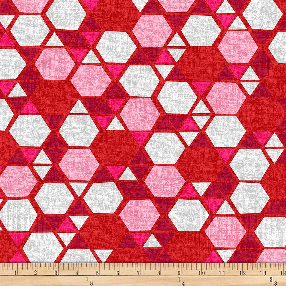 Premium StofQuilt Fabric - Denmark Vilma Hexagon & Triangle Red Quilting Material for DIY Crafts, Home Decor, and Patchwork Projects | Perfect for Quilting, Sewing, and Creative Scrapbooking