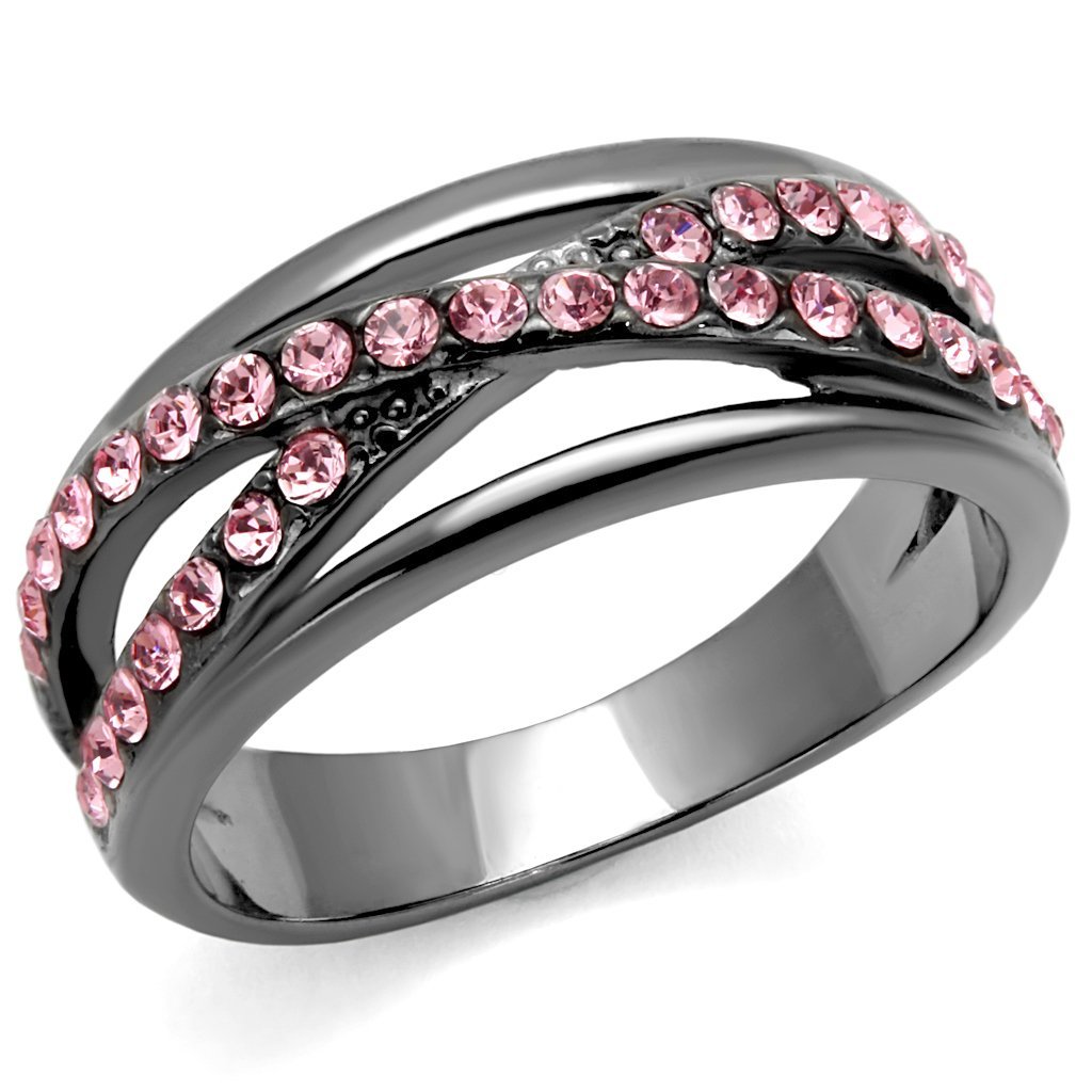 Women's Ion Plated Stainless Steel Infinity Ring with Light Peach Crystals - Elegant Jewelry for Everyday Wear, Anniversary Gifts & Special Occasions