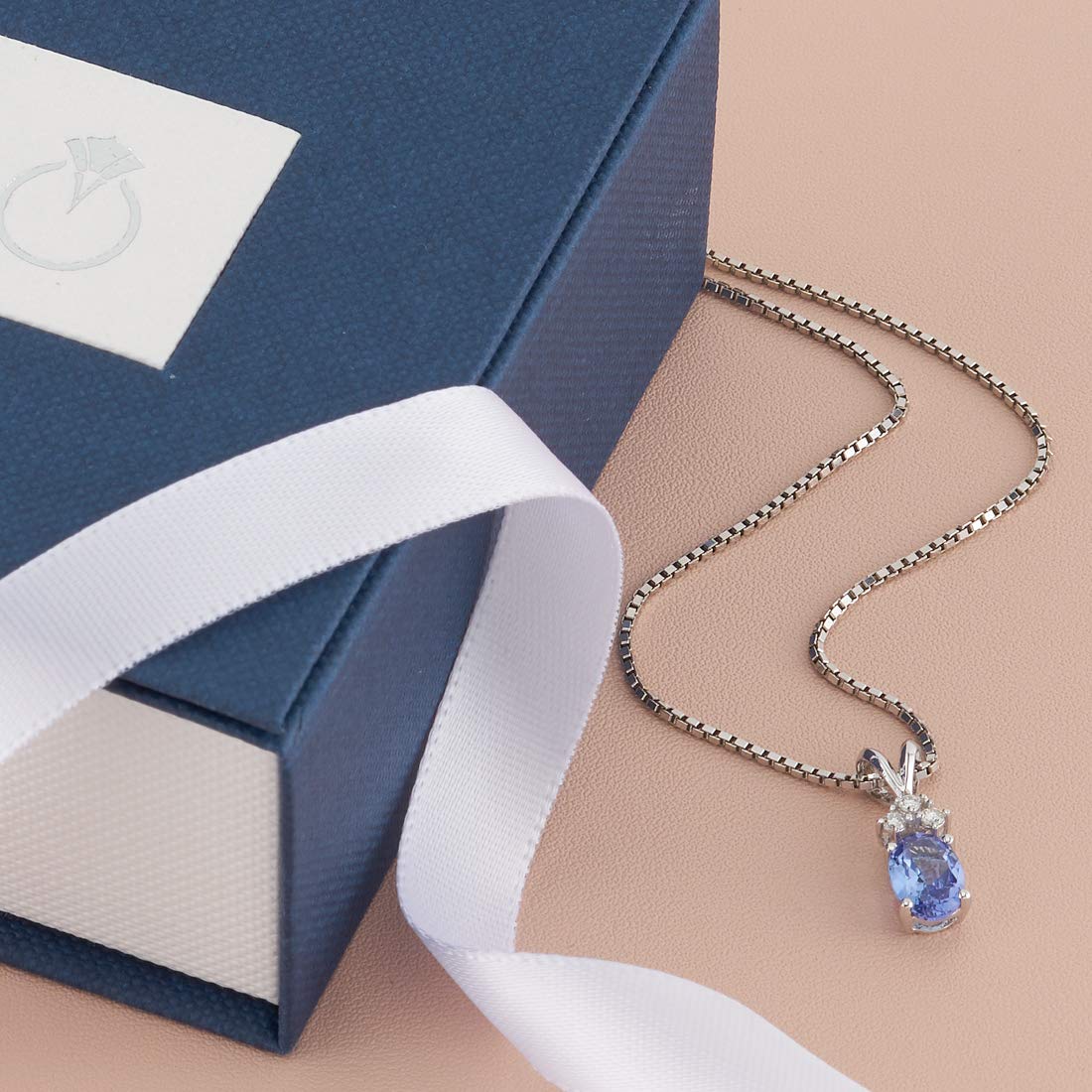 14K White Gold Tanzanite and Diamond Pendant Necklace - 0.75 Carat Oval AAA Tanzanite with Solitaire Diamond - Elegant Jewelry Gift for Women - Perfect for Birthday, Anniversary, Wedding & Special Occasions