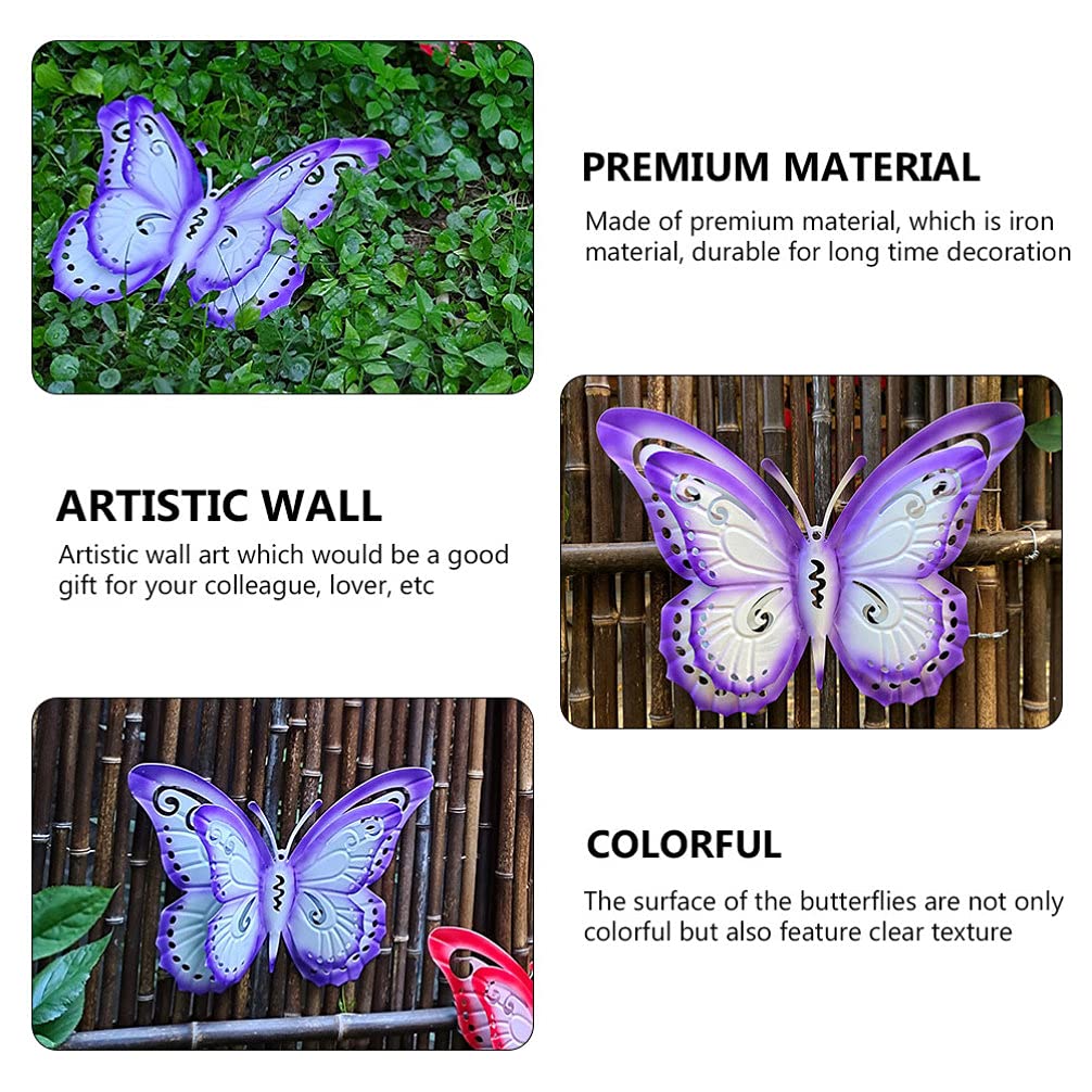Handmade Wrought Iron Butterfly Wall Decor - Purple 3D Tree Garden Hanging Art for Home & Outdoor Decoration | Perfect for Living Room, Bedroom, Patio, and Garden Wall Accents