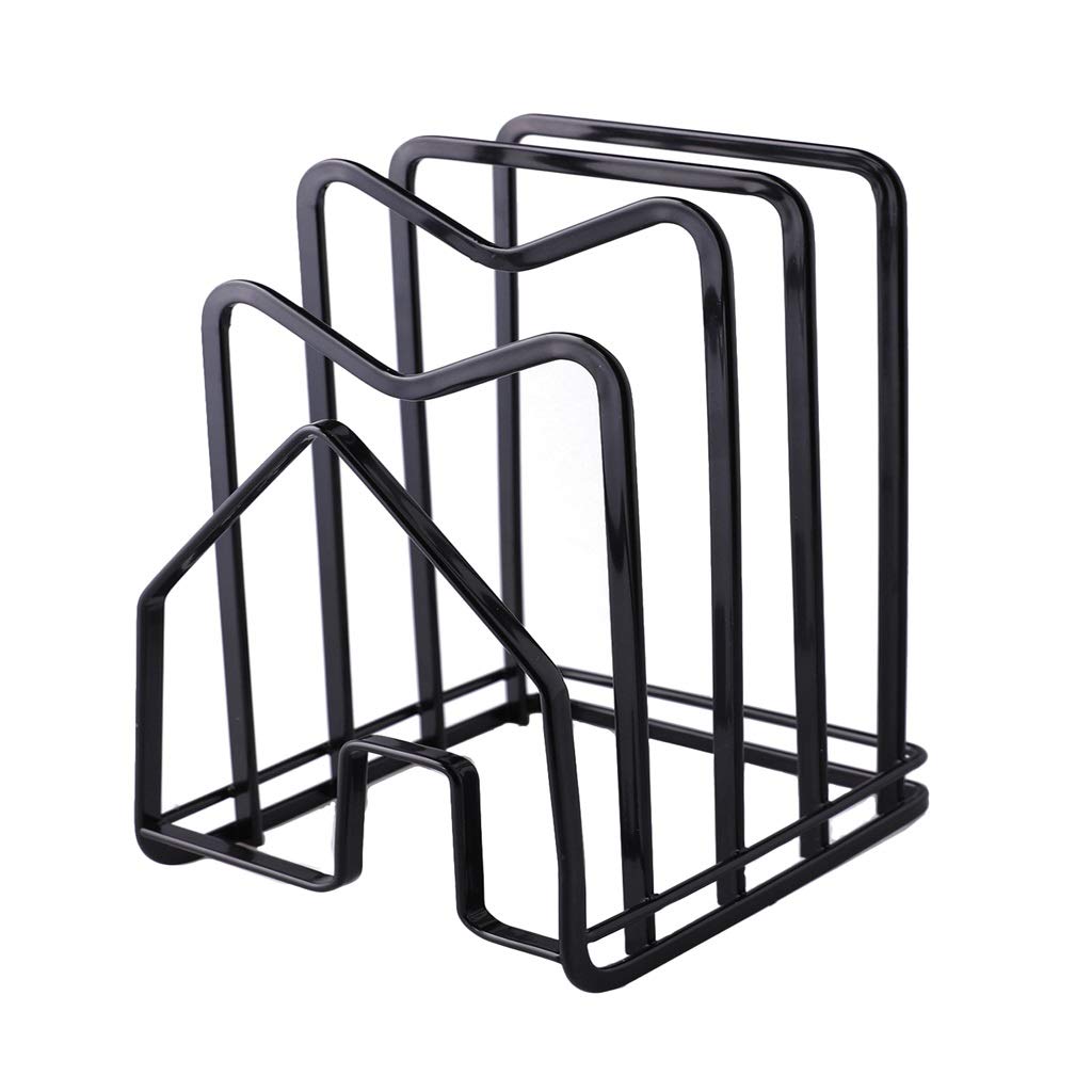 Rustproof Multi-Layer Pot Lid Holder & Cutting Board Organizer - Space Saving Kitchen Countertop Storage Stand, Durable Iron Art Design (Black) - Perfect for Small Kitchens & Countertop Organization