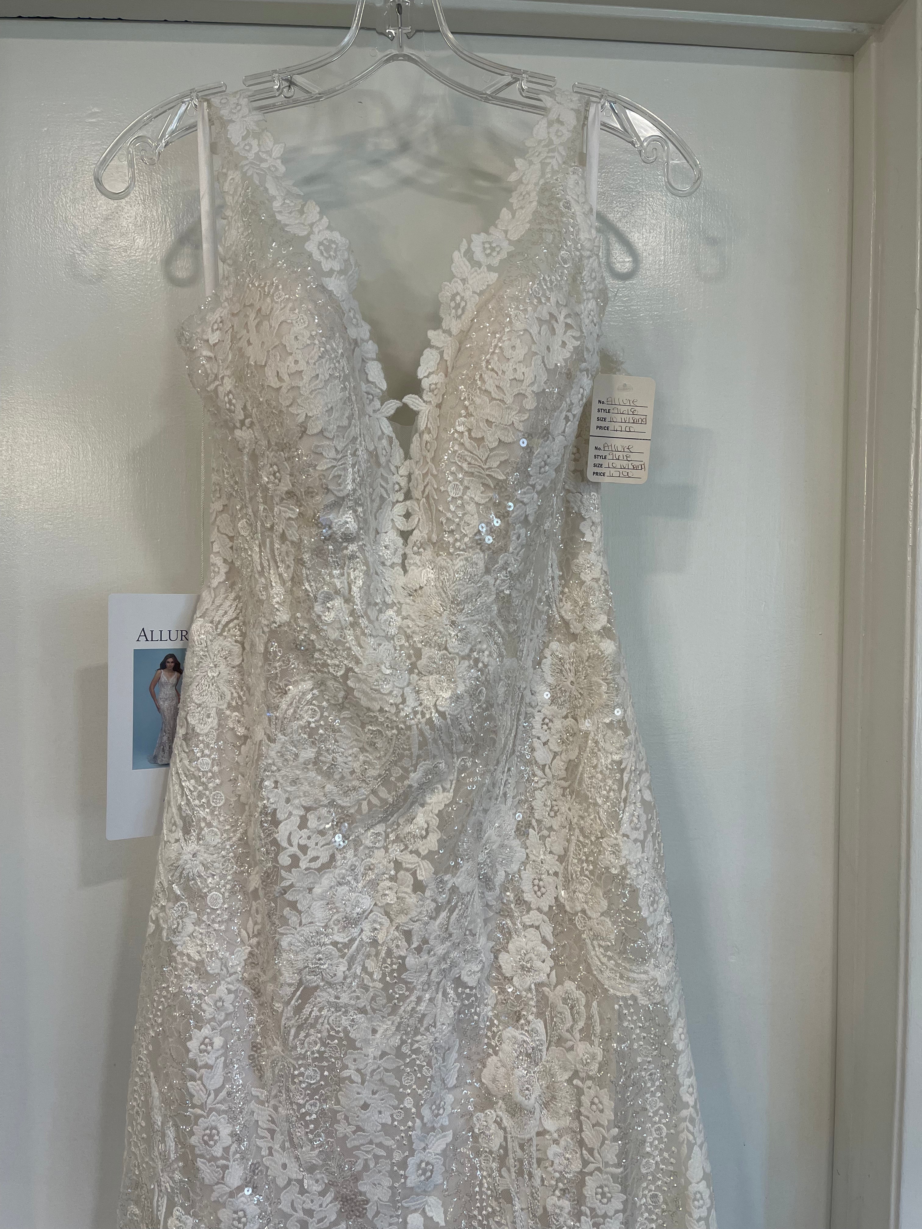 Allure Bridals 9618 Elegant Lace Wedding Gown with Beaded Details - Perfect for Church Ceremonies & Formal Receptions