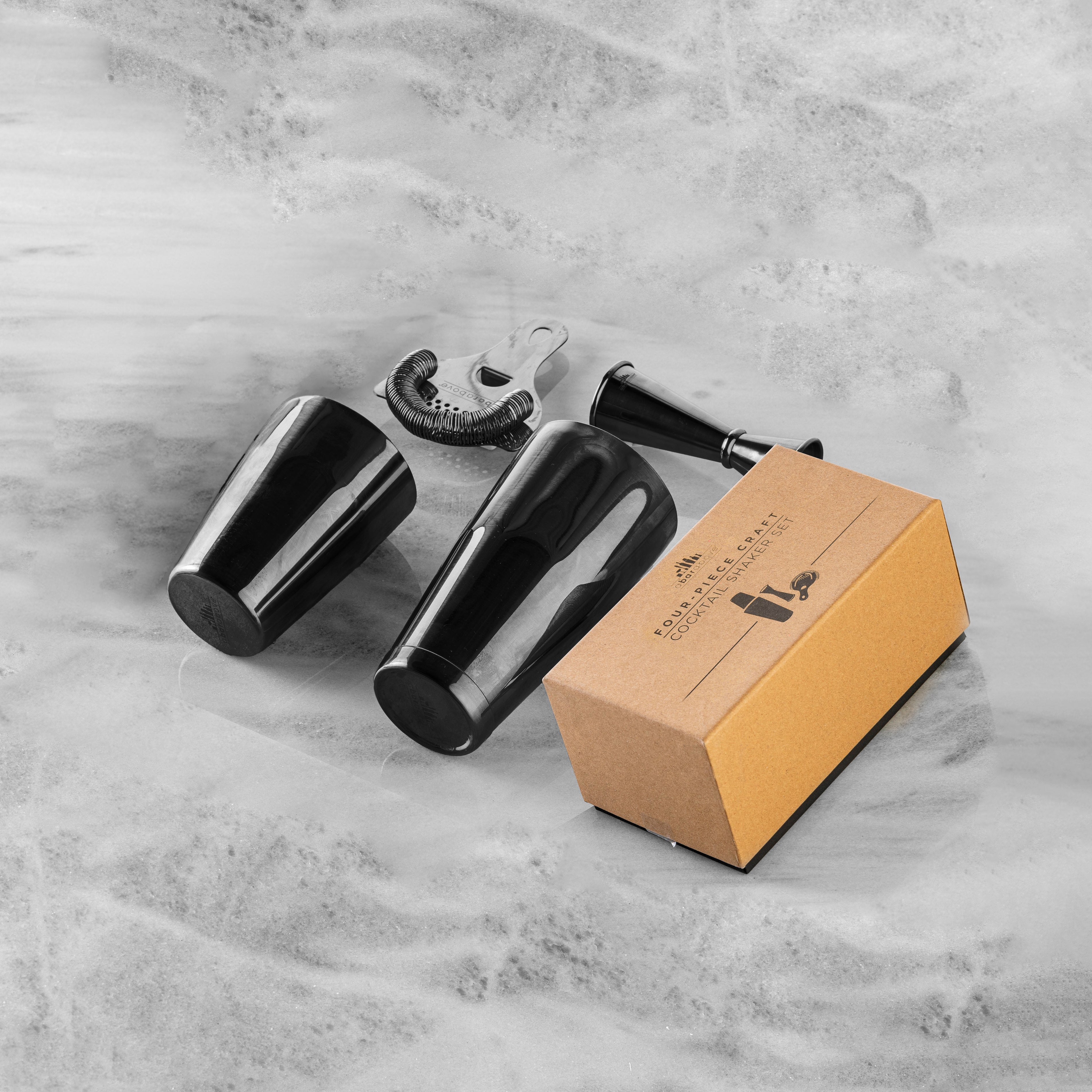 Premium 4-Piece Black Cocktail Shaker Set - Bar Mixing Tools for Martini, Margarita & Whiskey Sour - Perfect for Home Bars, Parties & Professional Bartenders
