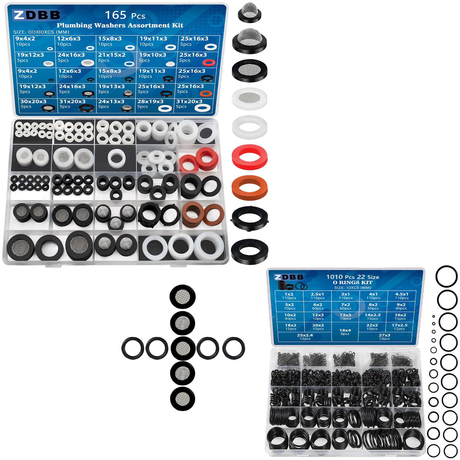920 PCS 18 Size Rubber O-Ring Kit + 19 Size Rubber Washers Assortment Set - Plumbing, Faucet Repair, Water Pipe, Garden Hose, Shower Head Gasket Replacement - Perfect for DIY Home Improvement and Water System Maintenance