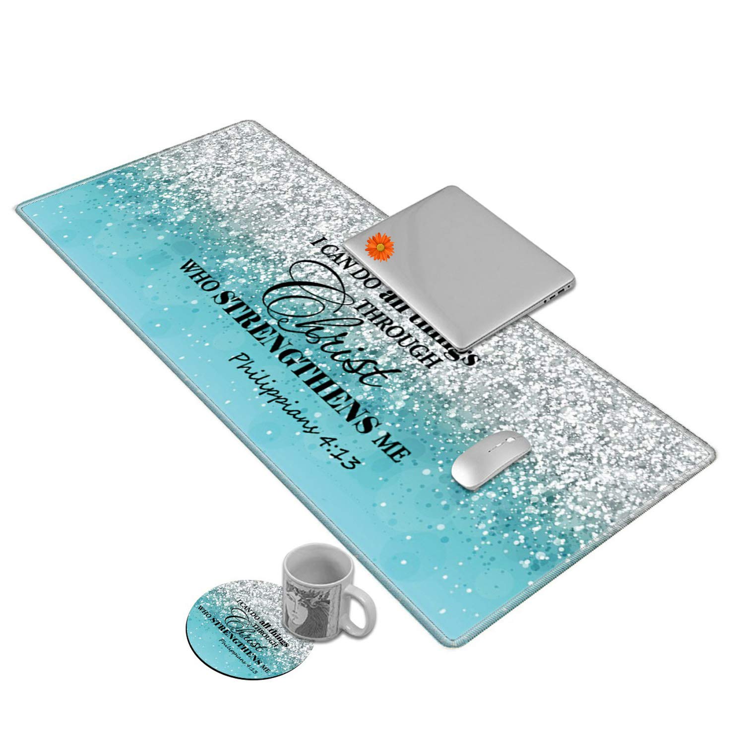 Blue Flash Bible Pattern Gaming Mouse Pad for Laptop & Computer - Customized Desk Mat with Coasters & Cute Stickers - Perfect for Home Office, Gaming Setup, and Workstation Accessories