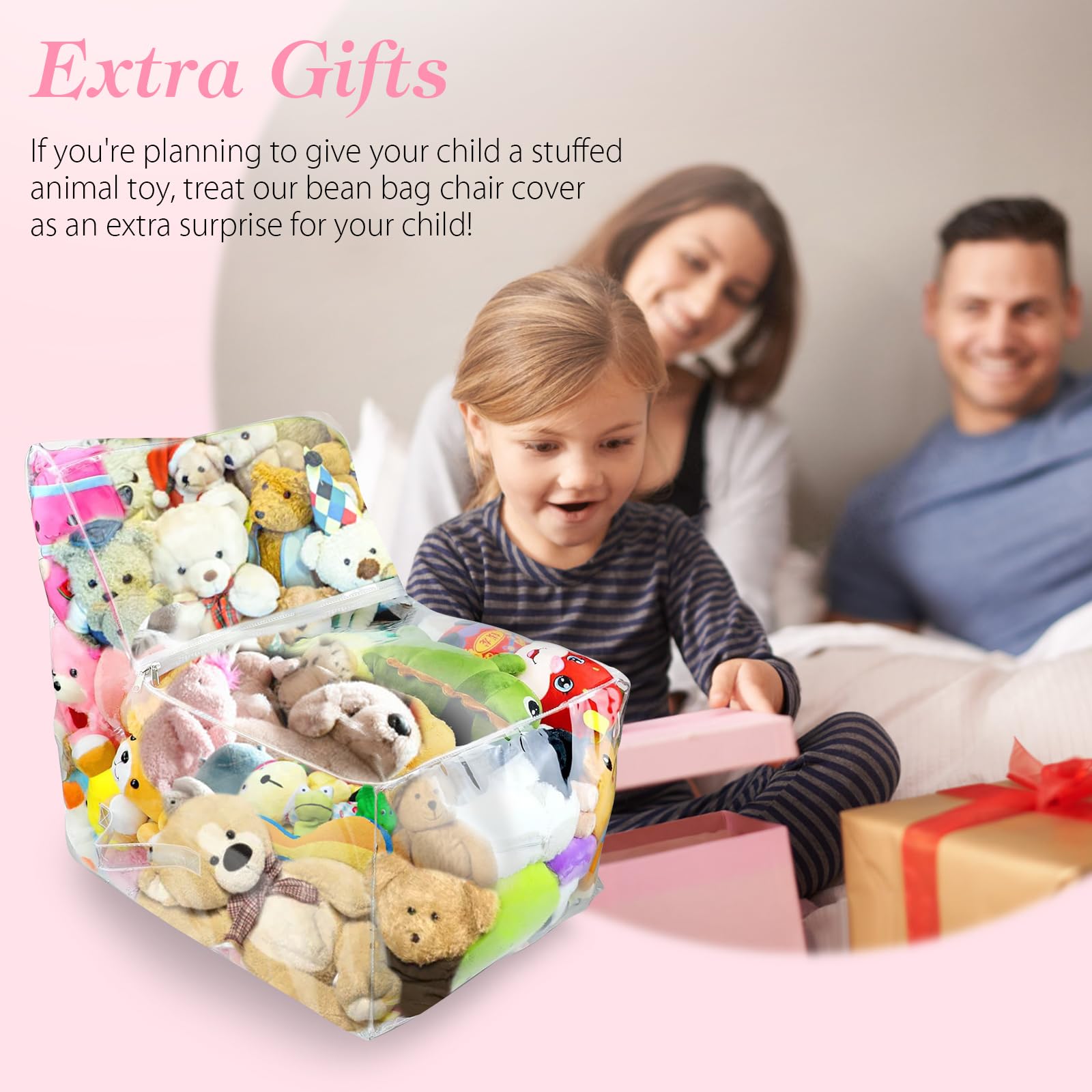 PVC Stuffed Animal Storage Bean Bag Chair - Clear Transparent Toy Organizer for Kids' Plush Toys | Perfect for Playroom, Bedroom & Nursery Organization