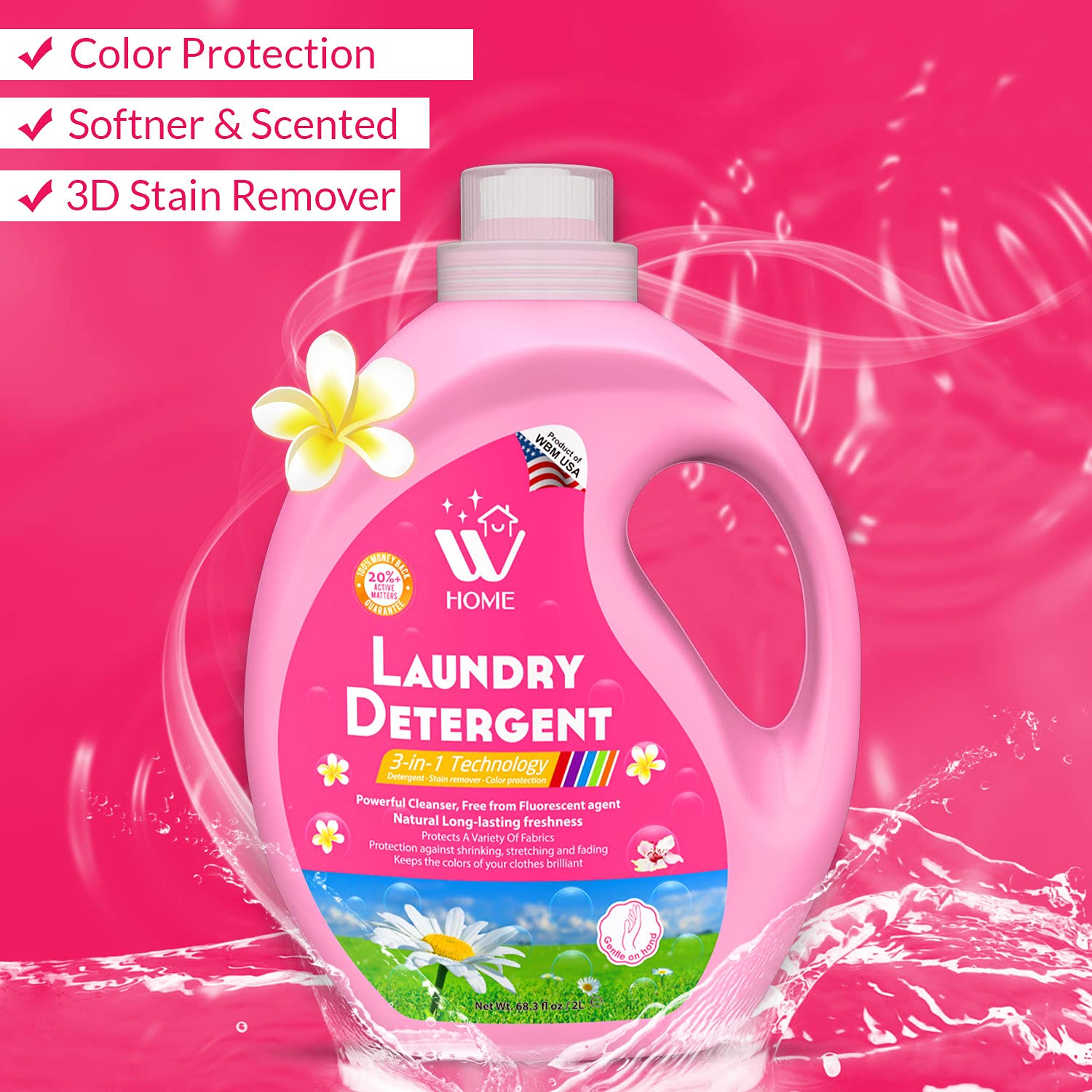 WBM High Efficiency Liquid Laundry Detergent Concentrate - 35.2 Oz (50 Loads) | Long Lasting Fragrance | HE Compatible | For All Fabrics | Perfect for Families & Large Loads
