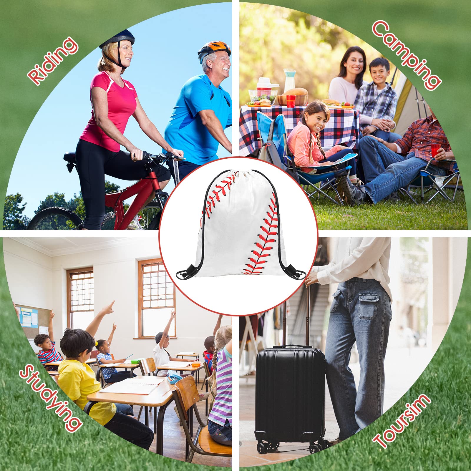 24 Pack Baseball Drawstring Bags - Sports Gym Backpack Sack for Team Gifts, Party Favors & Goodie Bags - Perfect for Baseball Games, Gym Workouts & School Events