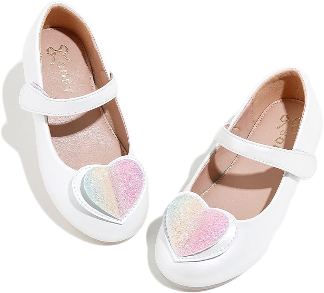 Girls Mary Jane Flat Shoes with Heart Print - Soft Sole Princess Shoes with Ankle Strap for Toddlers & Kids | Perfect for School, Parties & Special Occasions