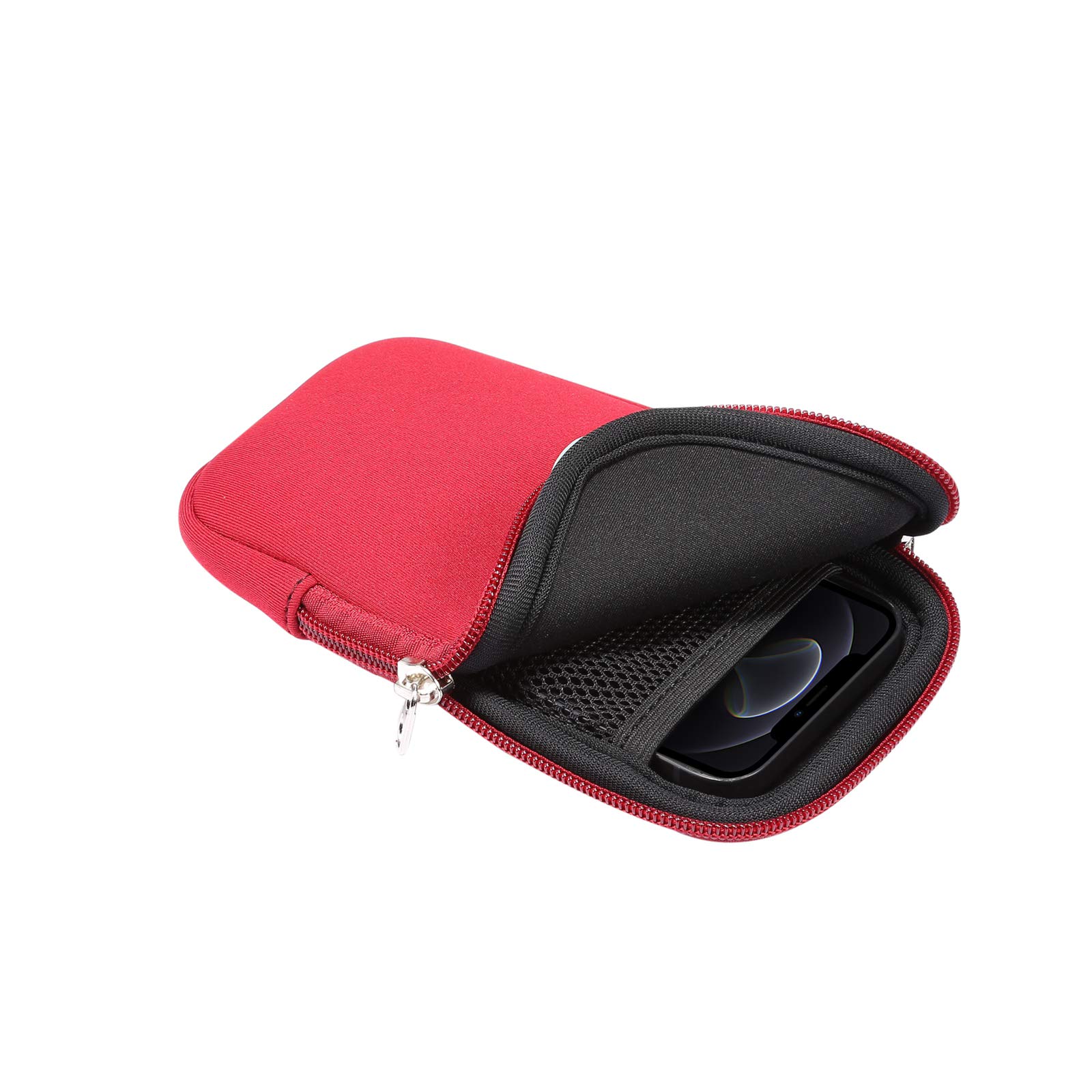 Waterproof Neoprene Phone Pouch with Zipper & Adjustable Neck Strap - Compatible with iPhone 16/16 Pro/15/15 Pro/14/13 Pro/12 Pro/11 Pro/SE 3rd Gen/X/XS - Shockproof Protective Case for Travel, Gym & Outdoor Activities (Red)