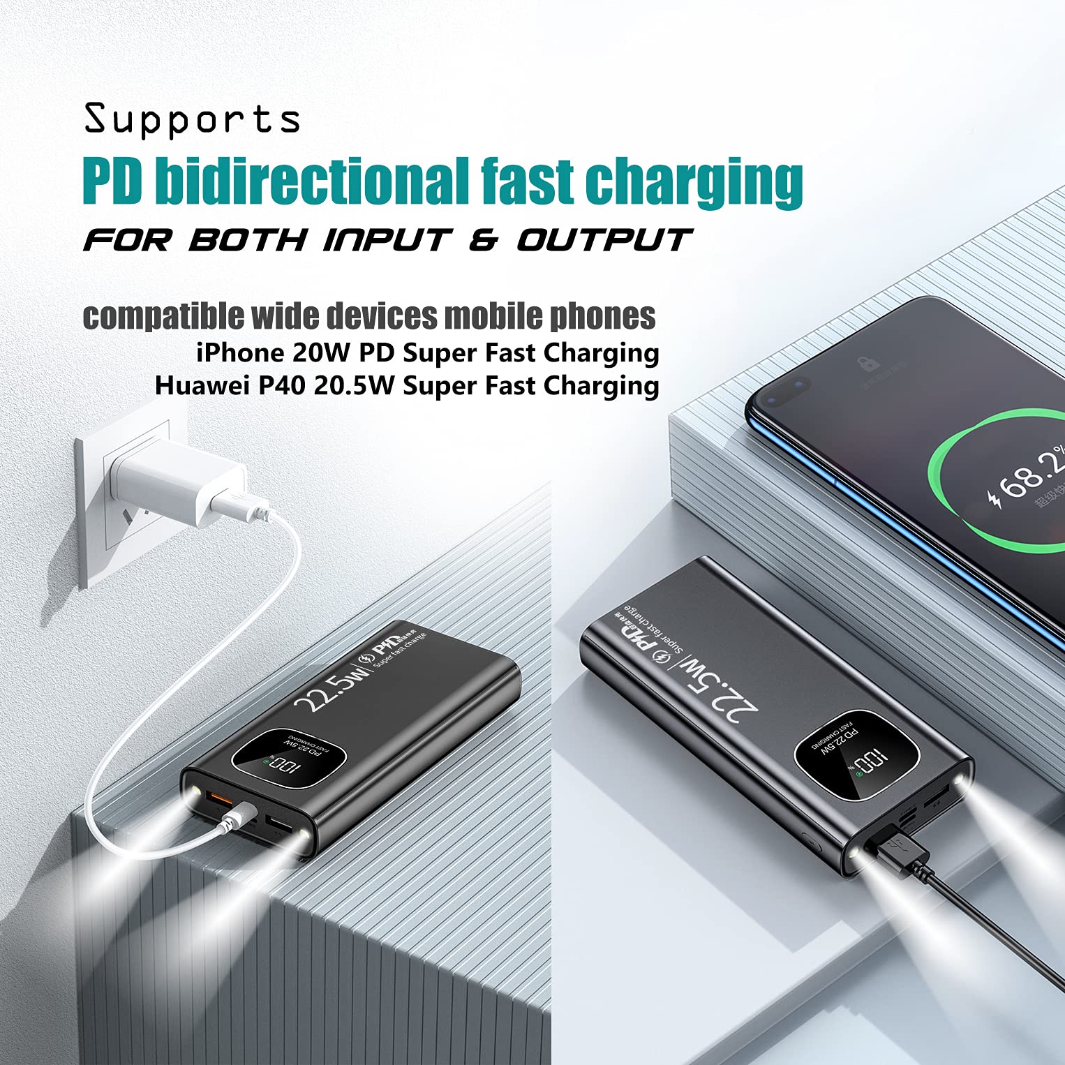 20000mAh PD 20W Fast Charging Power Bank with LED Display - Ultra Slim Portable Charger for iPhone 15/14/13 Pro, iPad, AirPods & Android Phones | Perfect for Travel, Camping, Hiking, Emergency, Business Trips, Commuting & Outdoor Adventures | Ideal for Work from Home, Office, Airports, Road Trips & Daily Power Needs (432 Black) | Stay Charged On-The-Go for Smartphones, Tablets & Wireless Earbuds