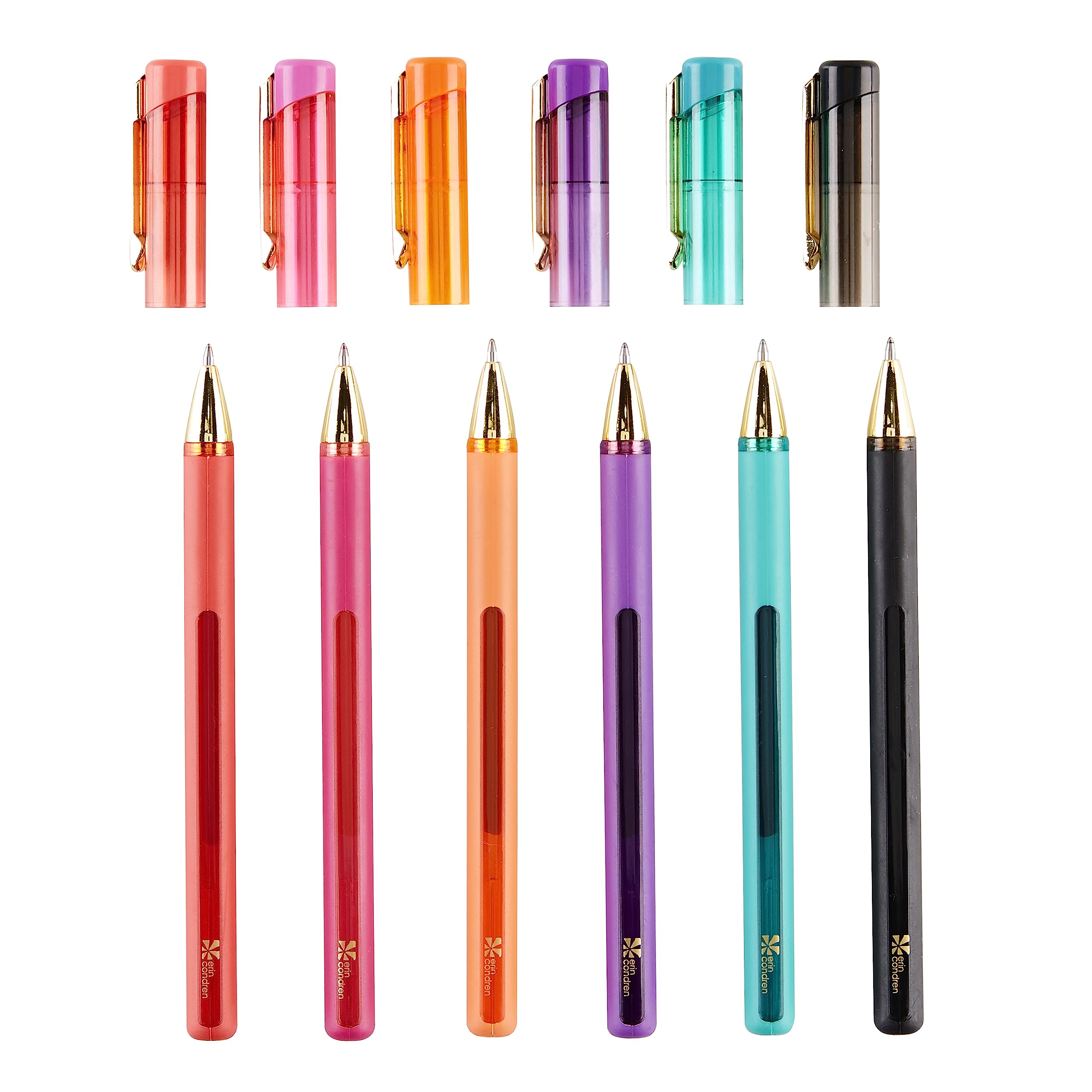 Erin Condren 6-Pack Vibrant Gel Pens - Gem Tones Collection (Red, Fuchsia, Orange, Purple, Aquamarine, Black) - Smooth Writing & Coloring Pens for Journals, Planners, Bullet Notebooks, Adult Coloring Books & Creative Projects