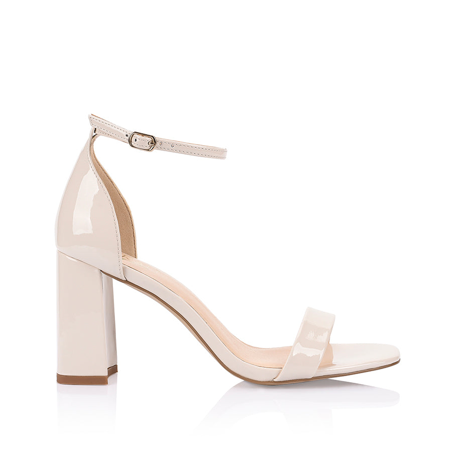 Carly Block Heel Sandals for Women - Bone Patent Leather Summer Dress Shoes | Comfortable & Stylish for Weddings, Parties & Office Wear