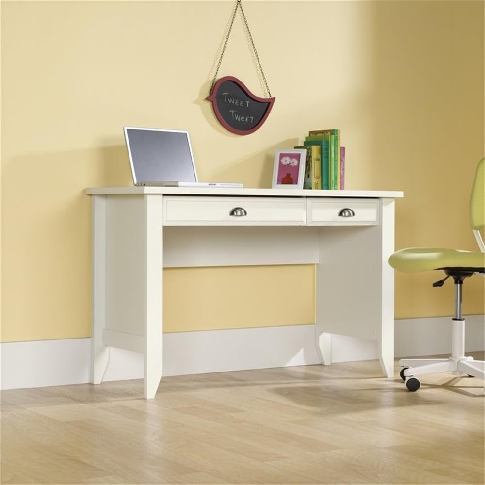 Modern Wood Computer Desk Set - 2 Piece Home Office Furniture in Soft White for Small Spaces & Work from Home