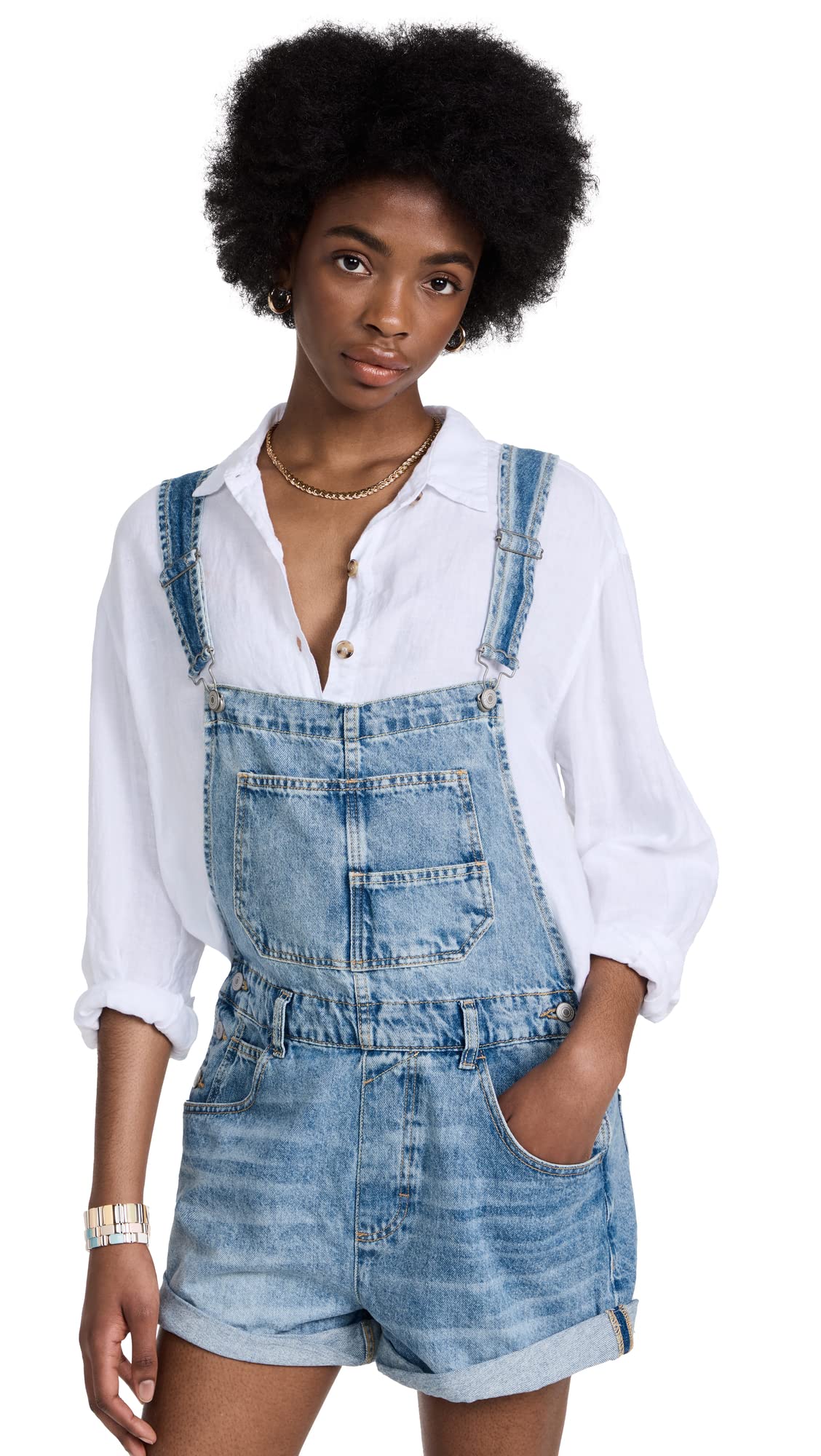 Free People Women's Ziggy Shortalls - Denim Overalls for Women, Casual Jumpsuit Romper with Adjustable Straps | Perfect for Summer Outfits, Music Festivals & Boho Style