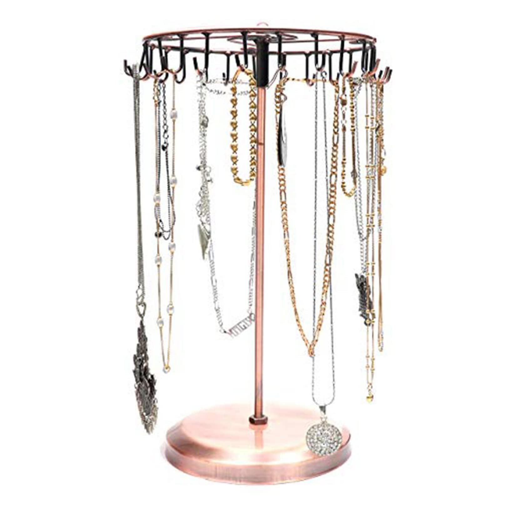 Rotating Necklace Holder Jewelry Organizer Display Stand - 14 Inch with 23 Hooks, Copper Finish - Perfect for Bedroom, Bathroom & Closet Organization