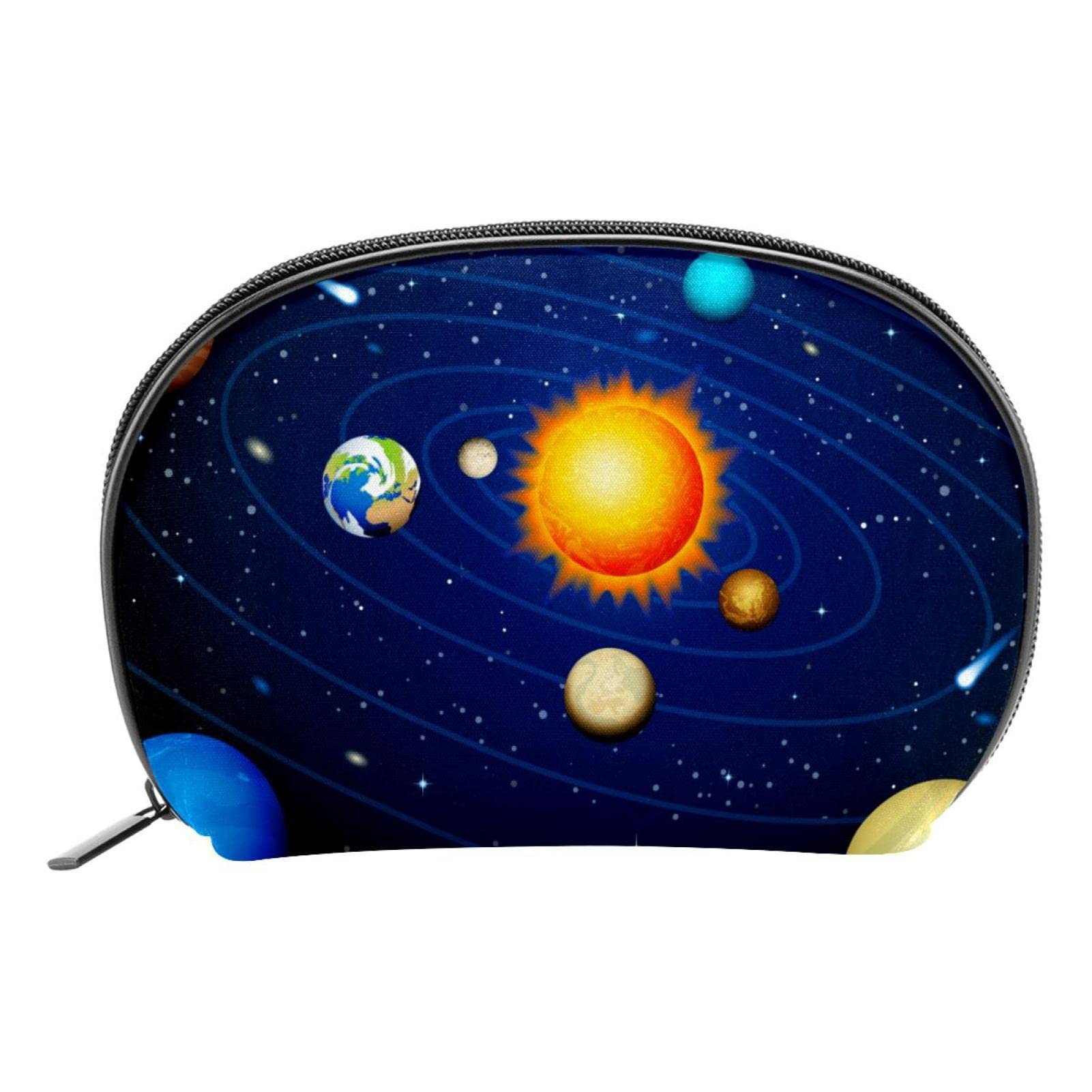 Stylish Travel Cosmetic Bag for Women - Portable Shell-Shaped Makeup Pouch with Zipper, Toiletry Organizer (Galaxy Space Planets Design) - Perfect for Vacation, Gym & Daily Use