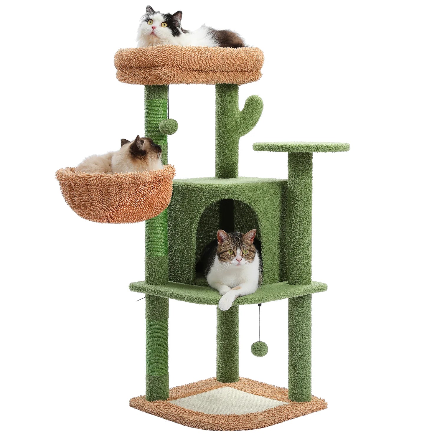 107cm Tall Cactus Cat Tree Tower with Scratching Posts & Condo - Multi-Level Playhouse for Indoor Cats, Perfect for Small Spaces & Kitty Exercise