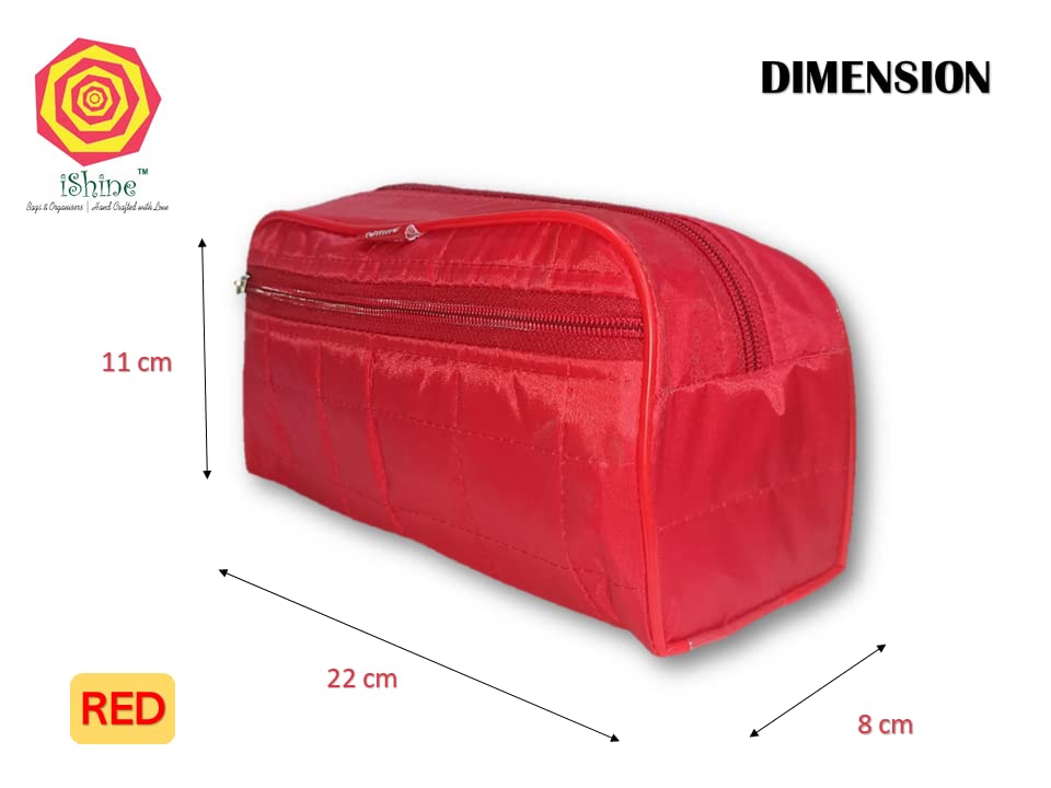 iShine Double Pocket Travel Cosmetic Bag - Waterproof Makeup Organizer Pouch for Men & Women | Morning Kit & Toiletry Storage (Red, Parachute Fabric, 2 Pack) - Perfect for Air Travel, Gym, Camping & Daily Essentials