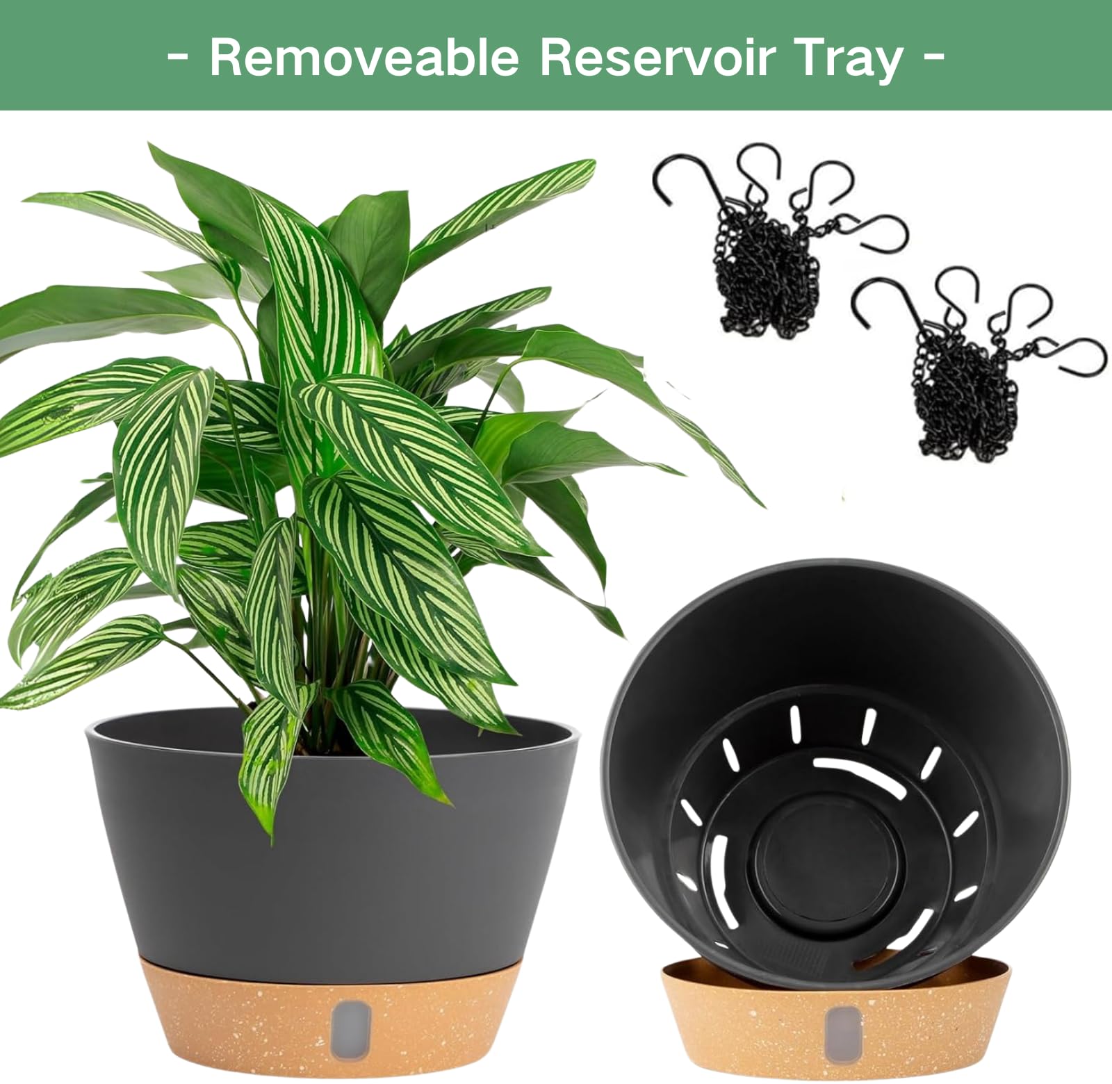 10 Inch Hanging Planters for Indoor Plants - 2 Pack Self Watering Flower Pots with Drainage Holes & Removable Tray - Outdoor Hanging Baskets for Patio, Balcony, and Garden Decor