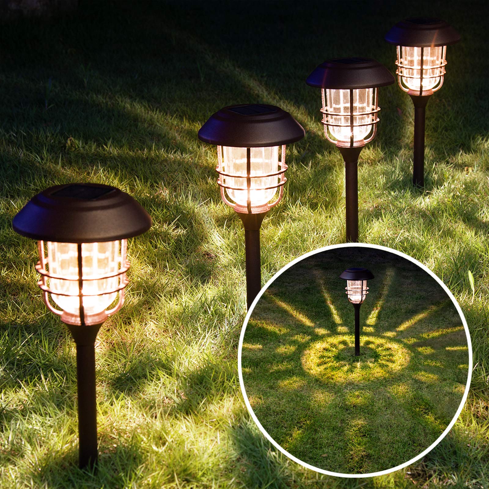 SOLPEX 4 Pack Solar Outdoor Lights - Waterproof Glass & Metal Pathway Lights with High Lumen LED for Garden, Lawn, Patio, Yard, Landscape Lighting | Perfect for Walkways, Driveways, Flower Beds & Backyard Decor