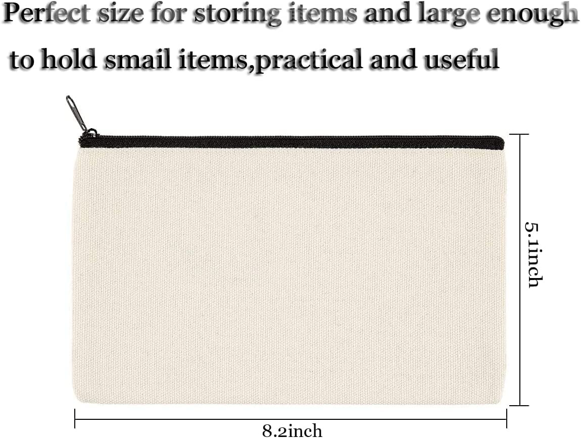 DIY Blank Canvas Pencil Pouch - 8.3 x 5 Inch Zippered Makeup Bag for Cosmetics, Toiletries & Stationery - Multifunctional Craft Pouch for School, Travel & Organizing Art Supplies