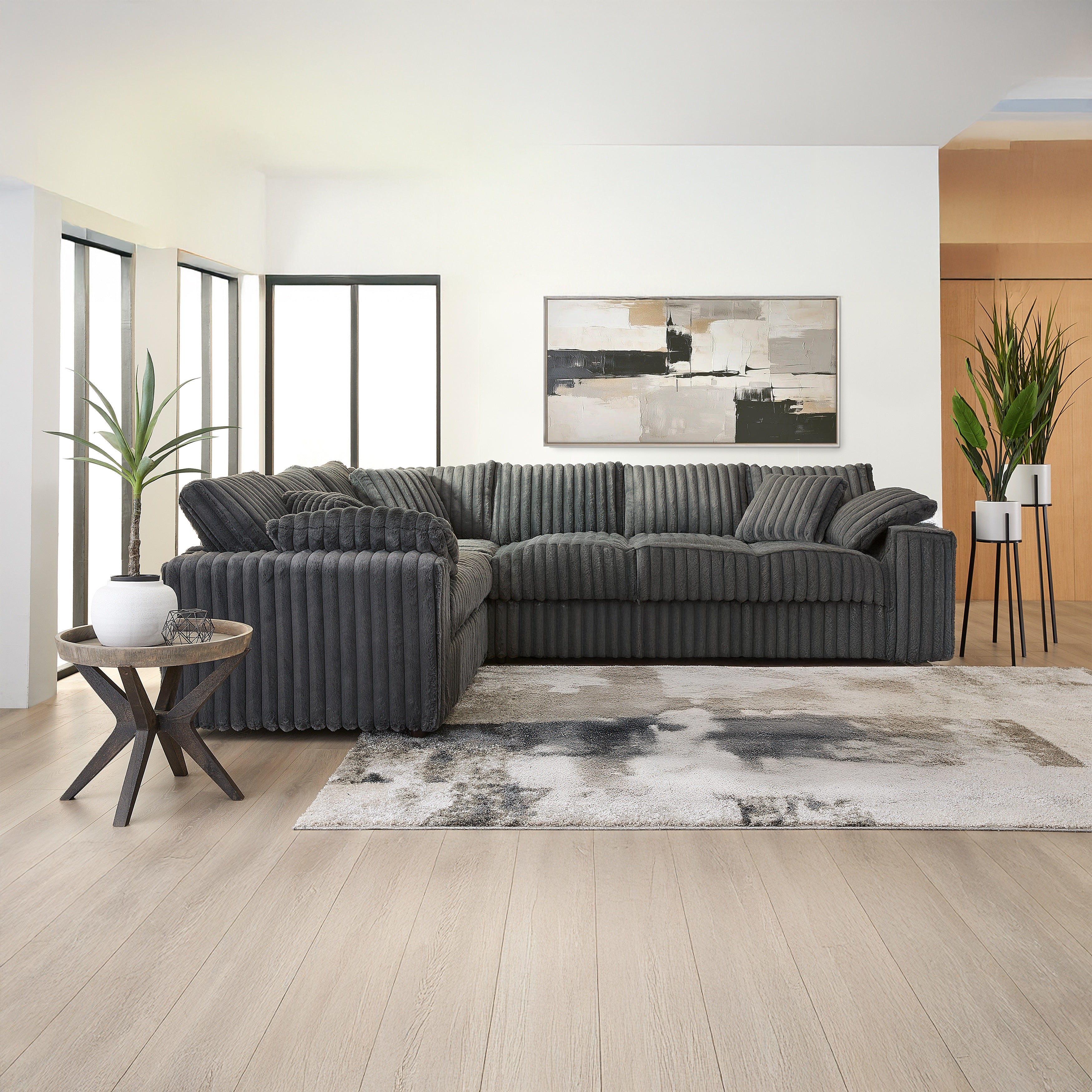 Roundhill Furniture Belvoir L-Shaped Sectional Sofa - Modern Living Room Couch for Small Spaces, Comfortable Upholstered Fabric Sofa Set with Chaise Lounge | Perfect for Apartments, Condos, and Cozy Family Rooms
