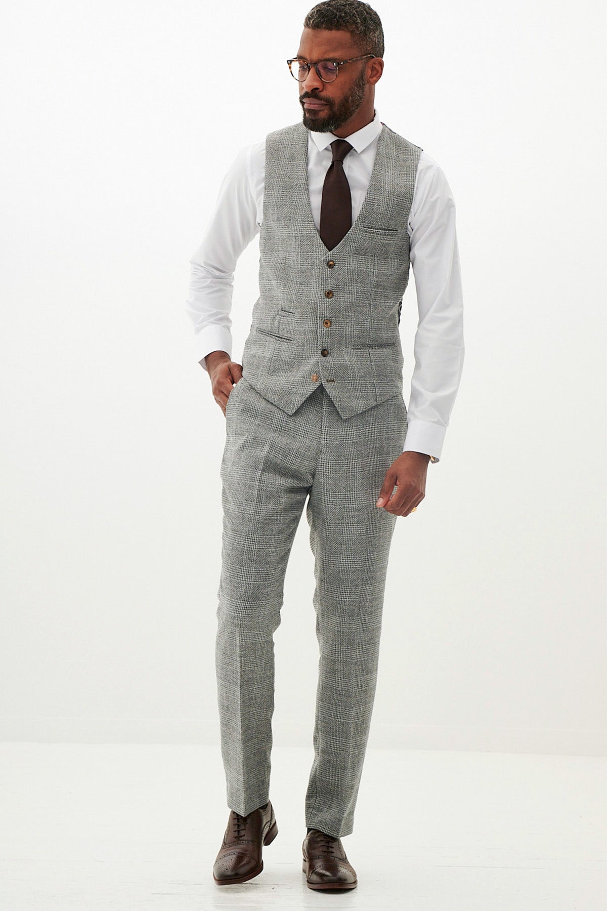 KRIS Silver Grey Tweed Waistcoat for Women - Elegant Slim Fit Vest with Pockets | Perfect for Office, Wedding & Formal Occasions