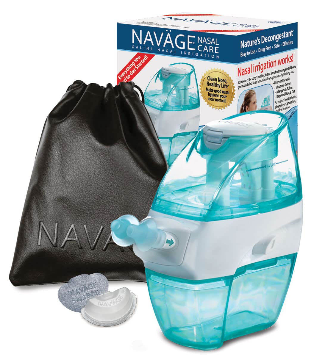 Navage Nasal Care Travel Bundle - Electric Nose Cleaner with 20 SaltPod Capsules & Travel Bag (Black) | Sinus Relief for Allergies & Congestion | Perfect for Travel, Home & Office Use