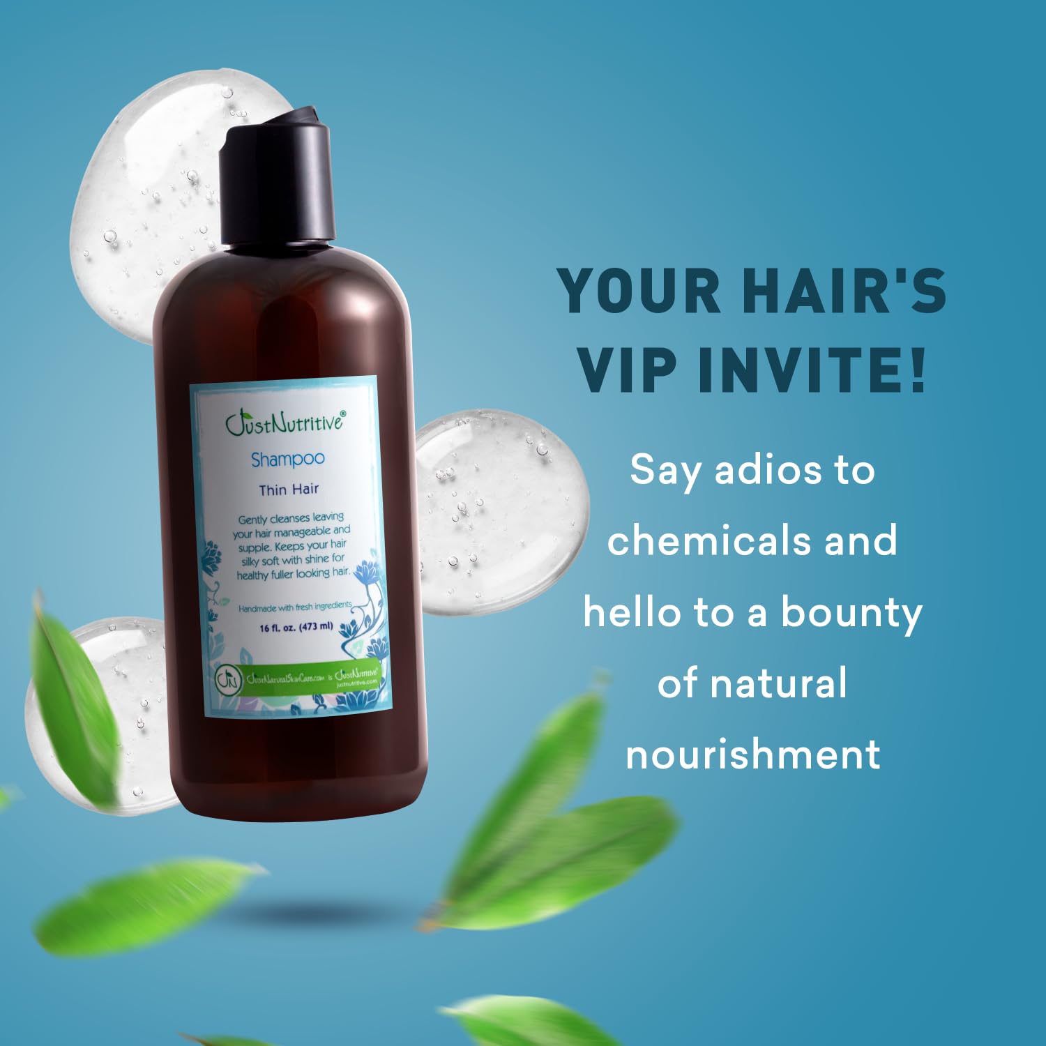 Just Nutritive Thin Hair Shampoo for Thicker Hair - 16 Fl Oz Natural Volumizing Shampoo for Fine & Thinning Hair - Adds Body & Fullness for Daily Use at Home or Salon