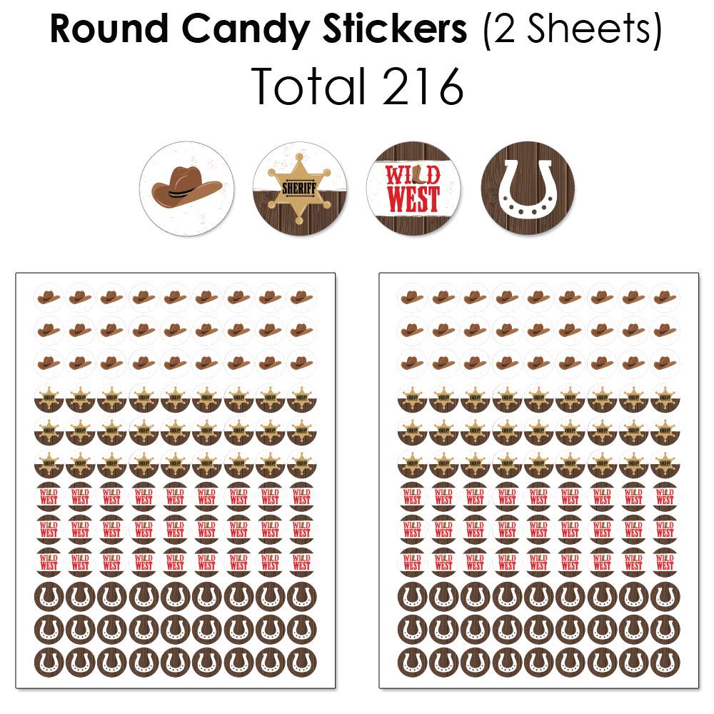 Western Hoedown Cowboy Party Candy Wrappers & Stickers Kit - 304pcs Wild West Theme Candy Favor Supplies for Birthday, Baby Shower, Cowboy Theme Party Decorations