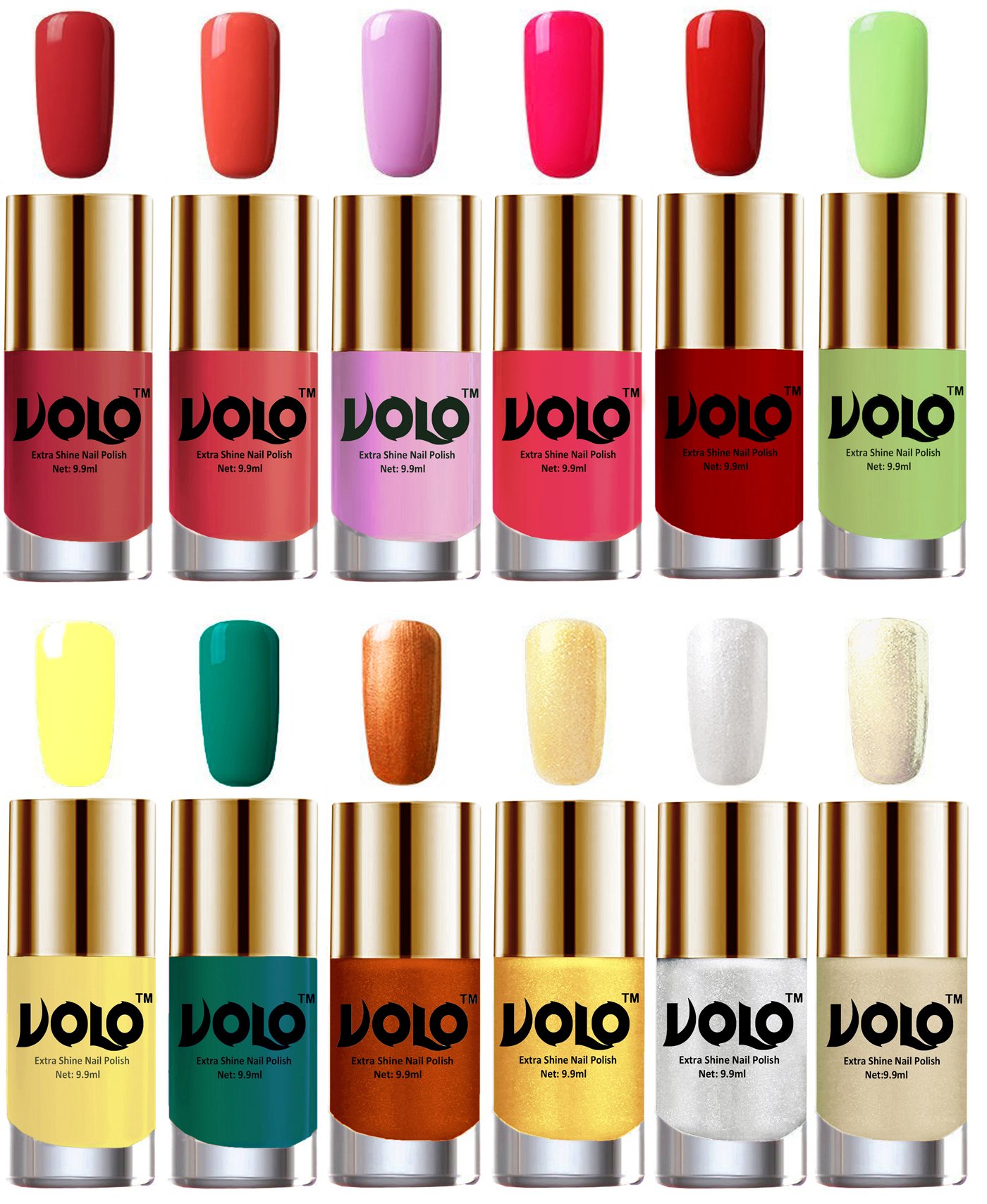 VOLO Luxury Super Shine Nail Polish Set - 12 Vibrant Long Lasting Colors for Gel, Acrylic & Natural Nails - Perfect for Manicures, Pedicures & Nail Art Designs