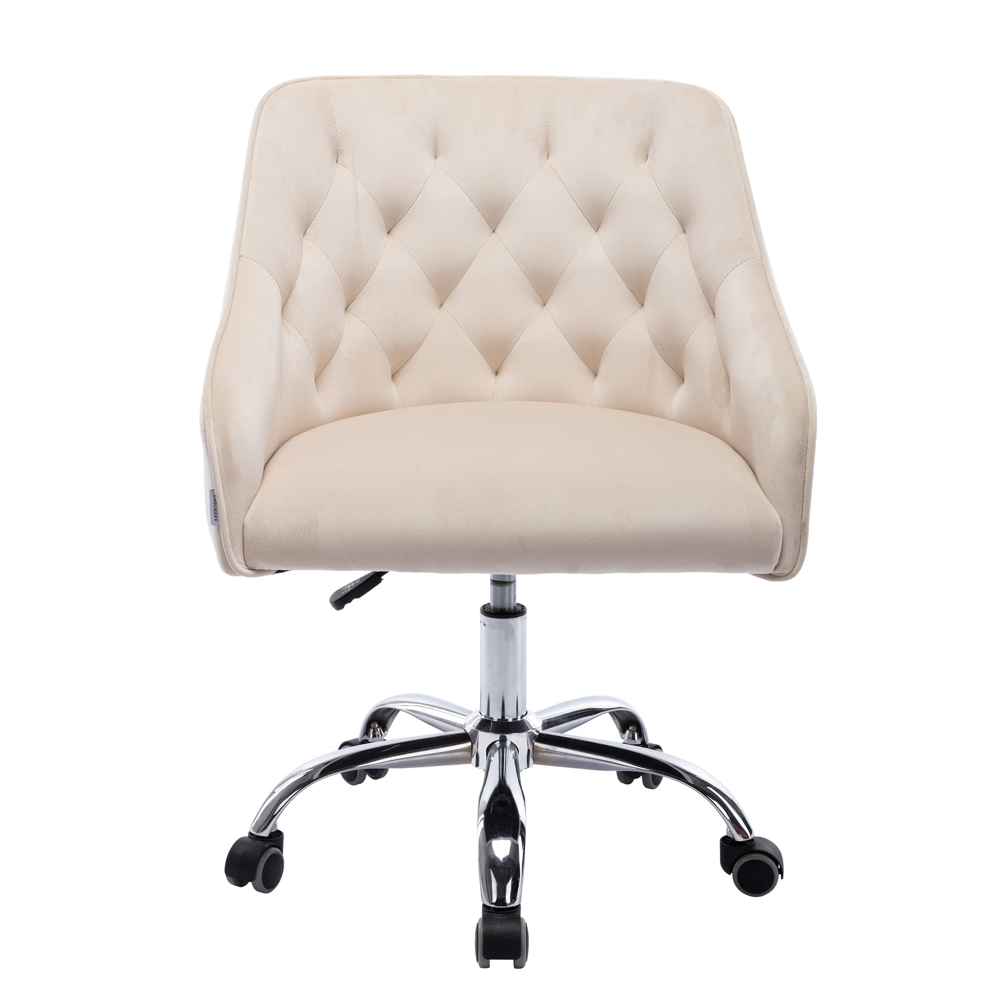 Velvet Home Office Chair - Modern Ergonomic Swivel Desk Chair with Wheels & Tufted Upholstery, Comfortable Computer Task Chair for Living Room, Bedroom or Study - Perfect for Work from Home & Gaming (Beige)