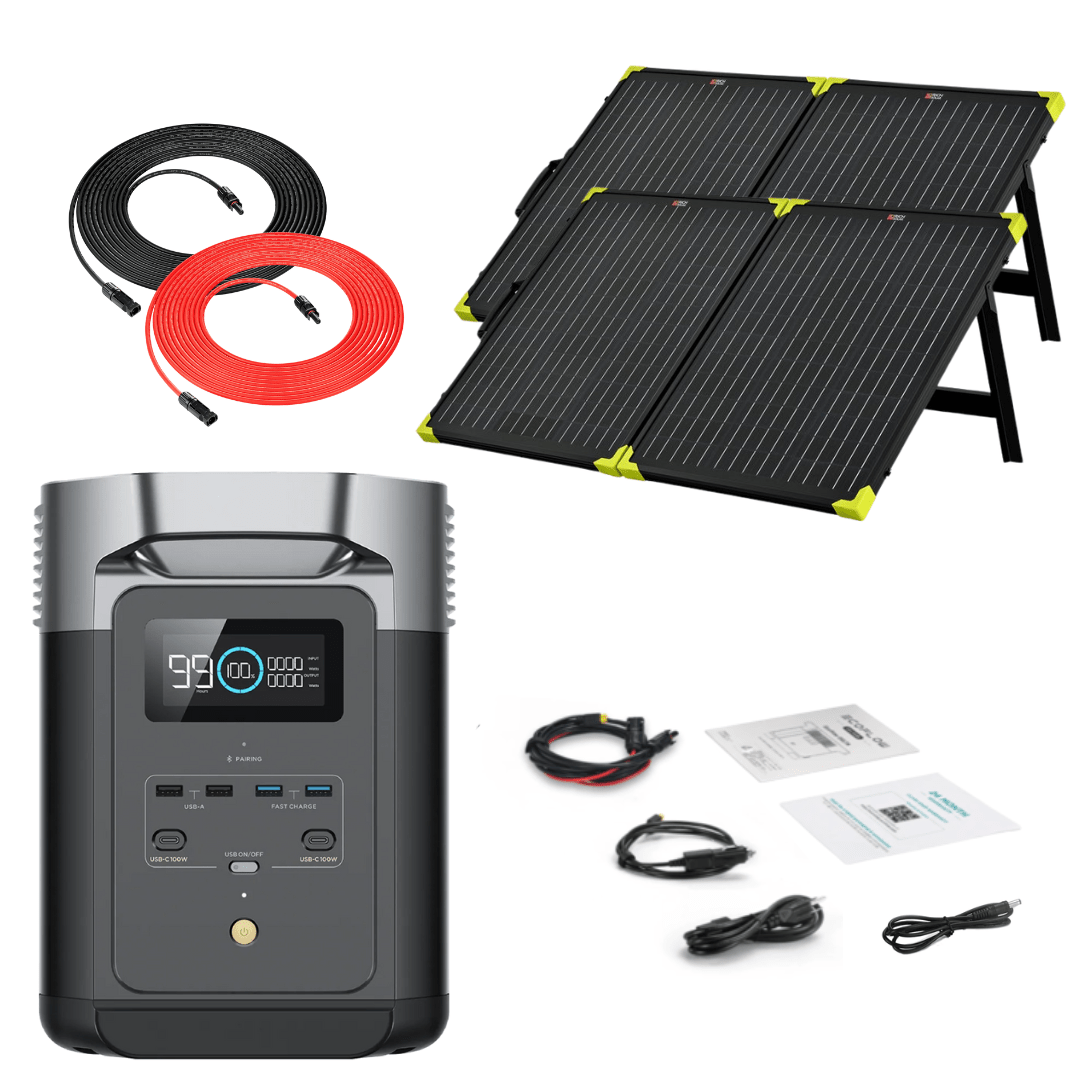 EcoFlow DELTA 2 Portable Power Station - 1024Wh Capacity, 1800W Output, Solar Generator with 100W Monocrystalline Solar Panel Kit - Perfect for Camping, RV Trips & Emergency Backup Power