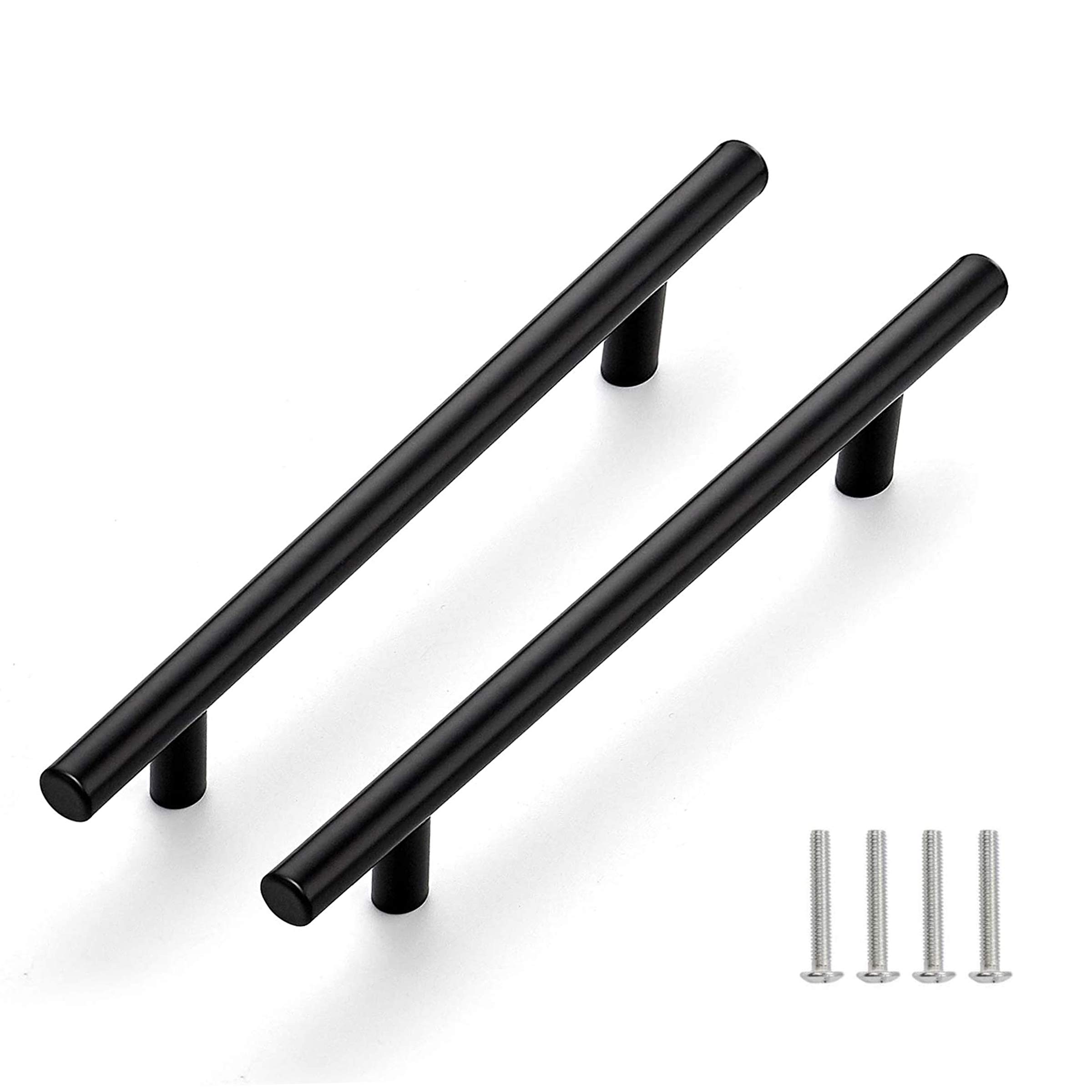 Matte Black Stainless Steel Cabinet Handles - 6-1/4 inch (160mm) Center to Center, 2 Pack Modern Drawer Pulls with Screws for Kitchen Cabinets & Cupboards | Durable Hardware for Home Renovation & Furniture Upgrade