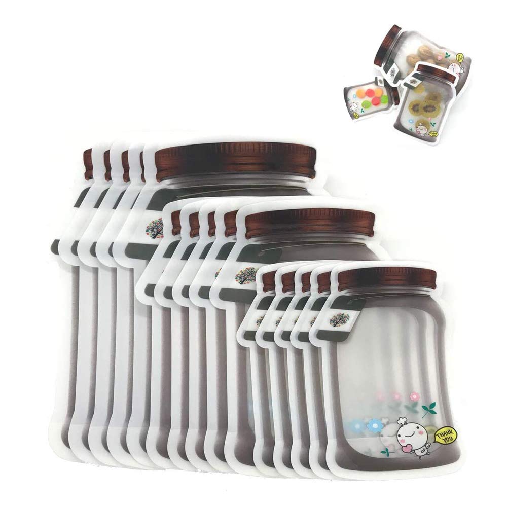 15 Pack Floral Pattern Mason Jar Shaped Zipper Airtight Food Storage Bags - Reusable Snack Bags for Travel, Camping, Picnics, Biscuits & Pastry Storage | Perfect for Meal Prep & On-the-Go Snacks