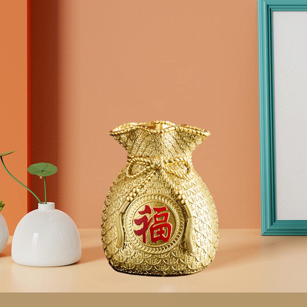 Gold Money Bag Shaped Novelty Flower Vase Planter Pot for Office Decor, Home Fortune Arrangements & Gift Ideas - Perfect for Feng Shui Decorations and Desk Accessories