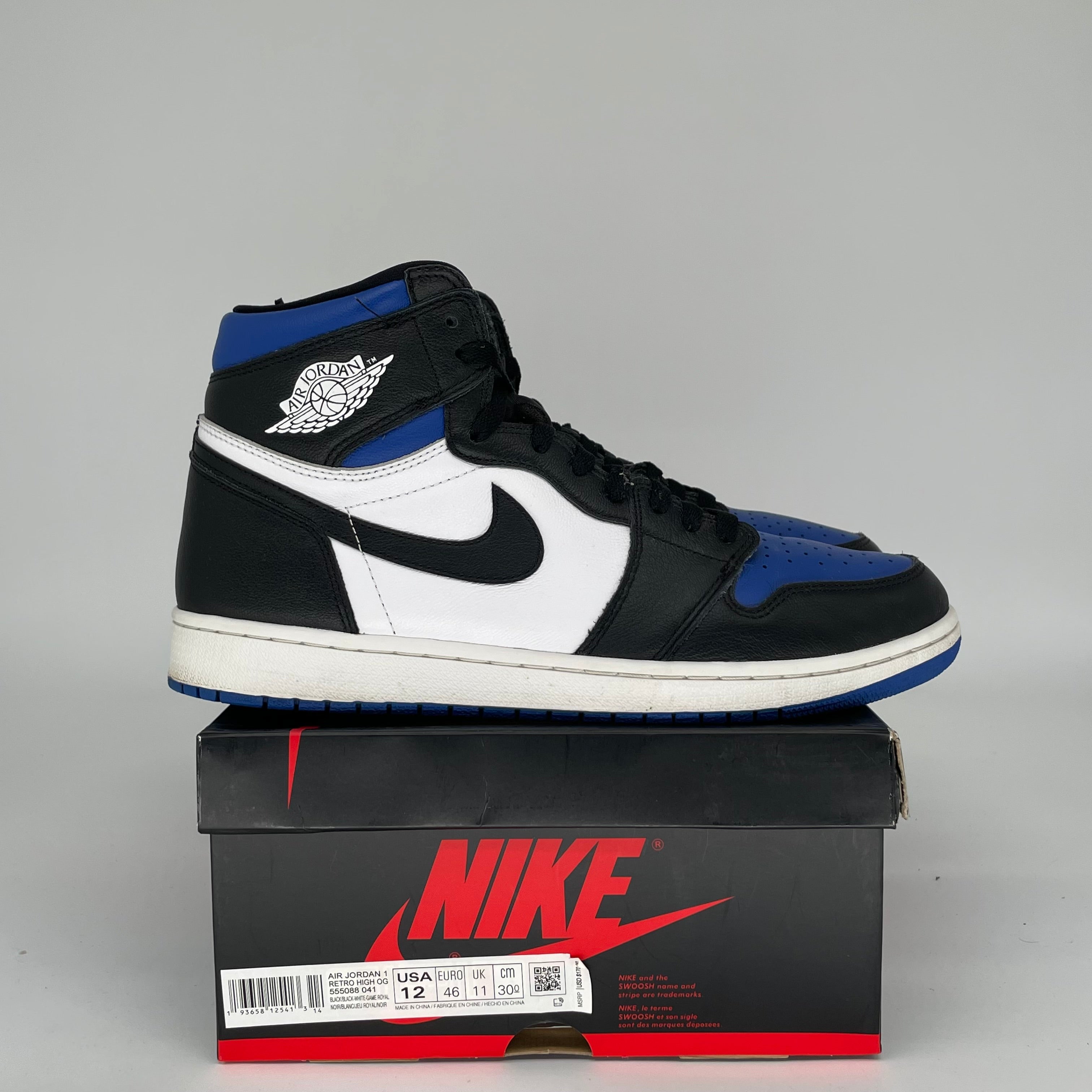 AIR JORDAN 1 ROYAL TOE Men's Basketball Shoes Size 12 - 555088-041 Blue Black White | High-Top Sneakers for Streetwear, Sports & Casual Wear