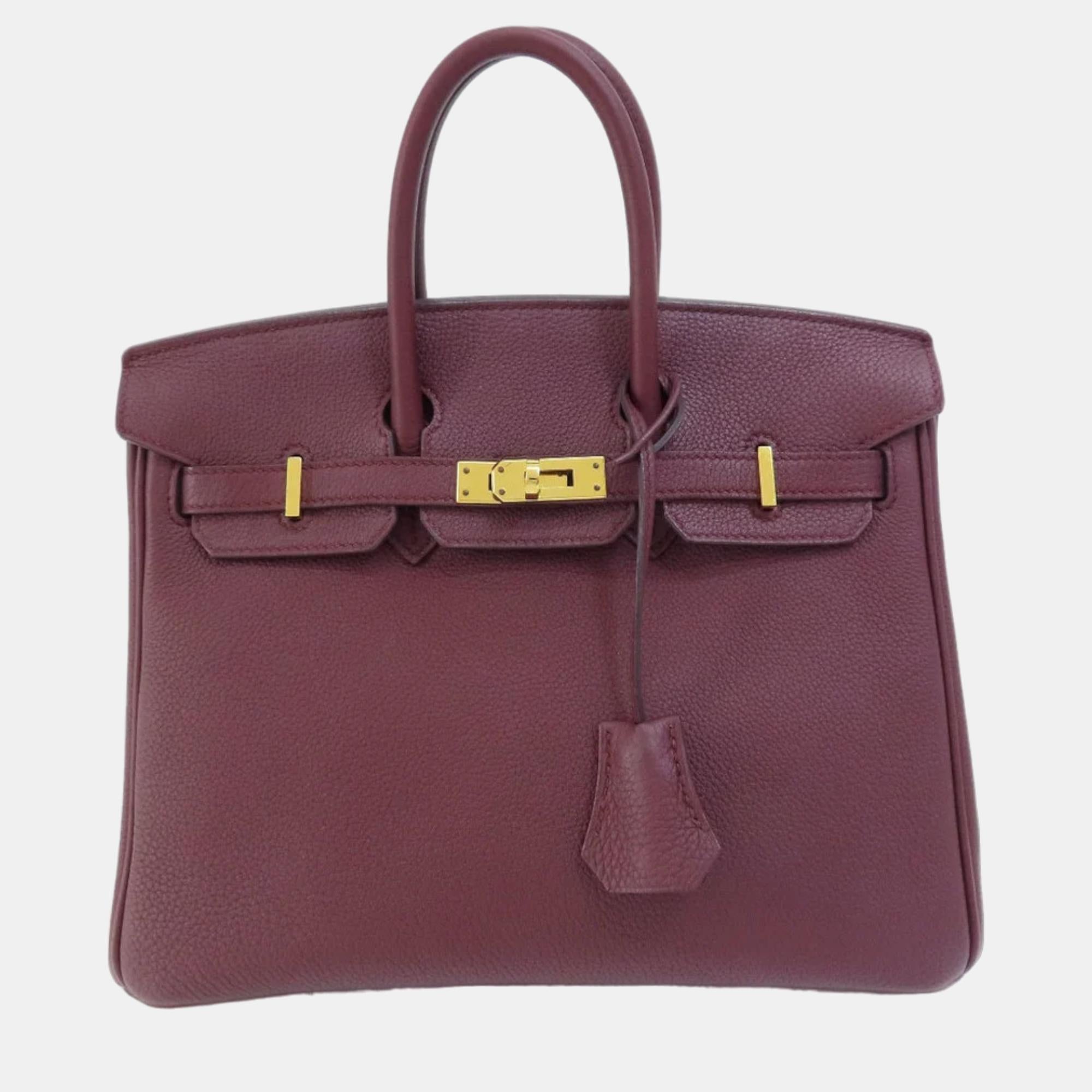 Authentic Birkin 25 Bordeaux Leather Handbag for Women - Luxury Togo Leather Tote Bag for Work, Travel & Special Occasions